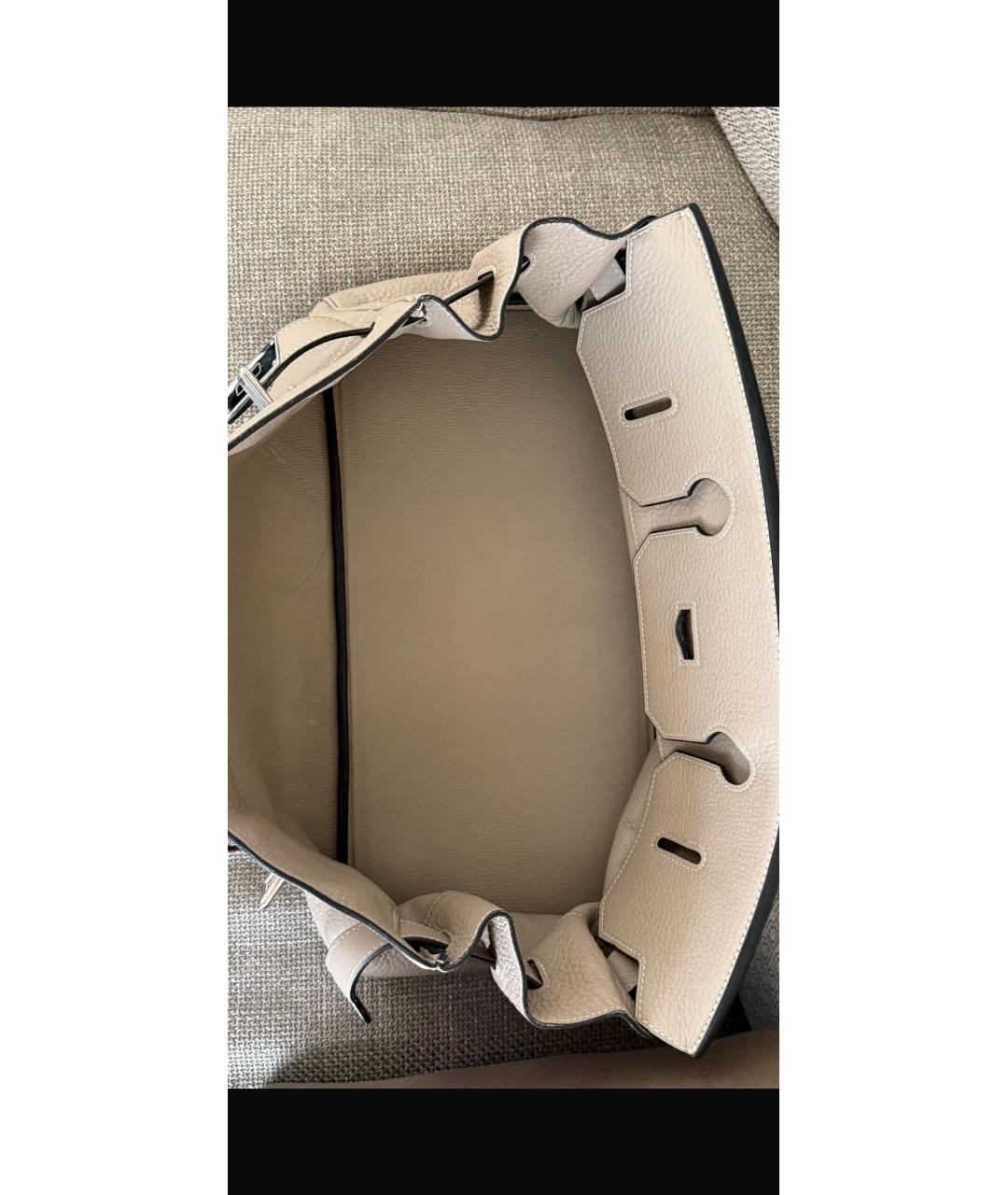 HERMES Бежевая кожаная сумка с короткими ручками, фото 4