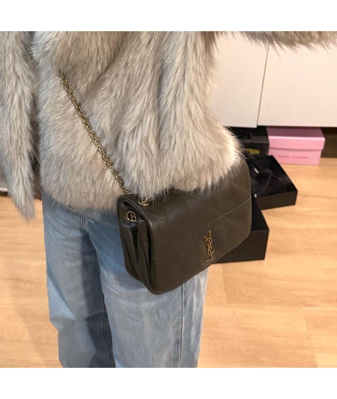 SAINT LAURENT Хаки кожаная сумка через плечо, фото 4