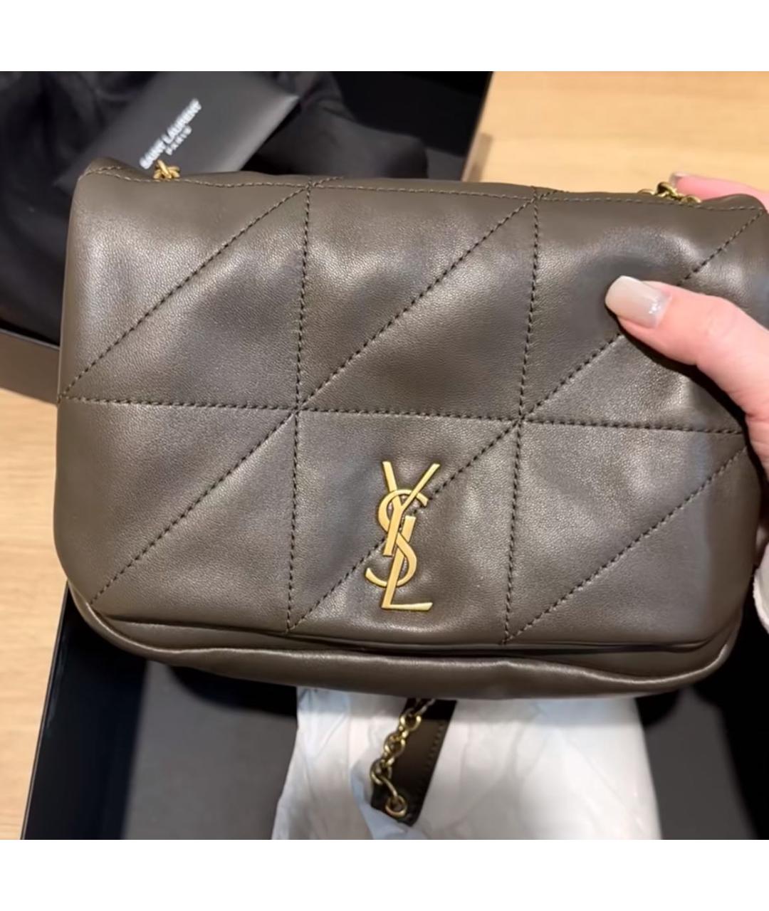 SAINT LAURENT Хаки кожаная сумка через плечо, фото 2