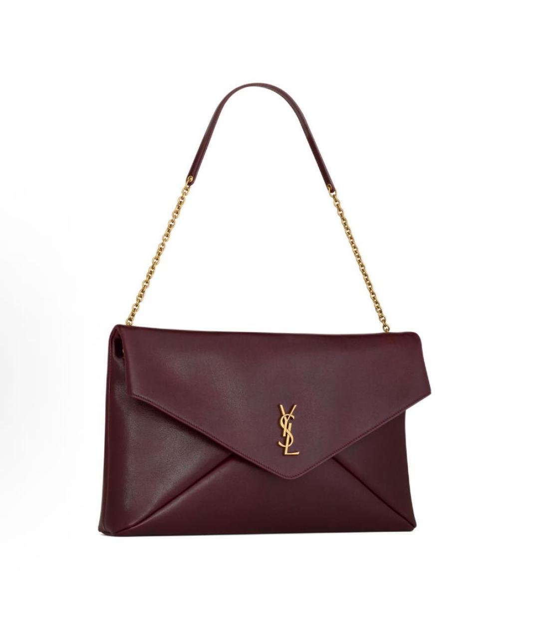 SAINT LAURENT Бордовая кожаная сумка через плечо, фото 2