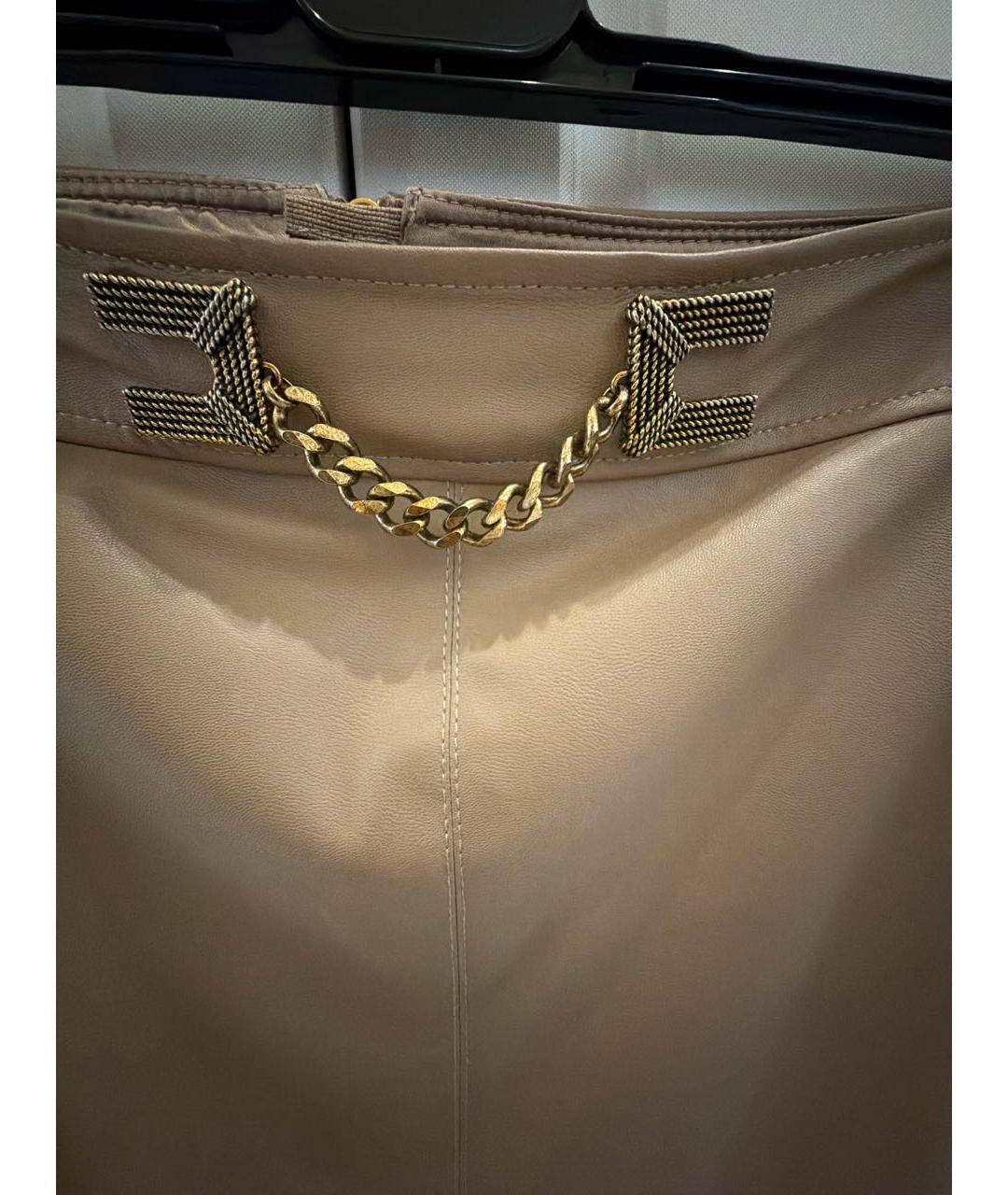 ELISABETTA FRANCHI Бежевая кожаная юбка миди, фото 3