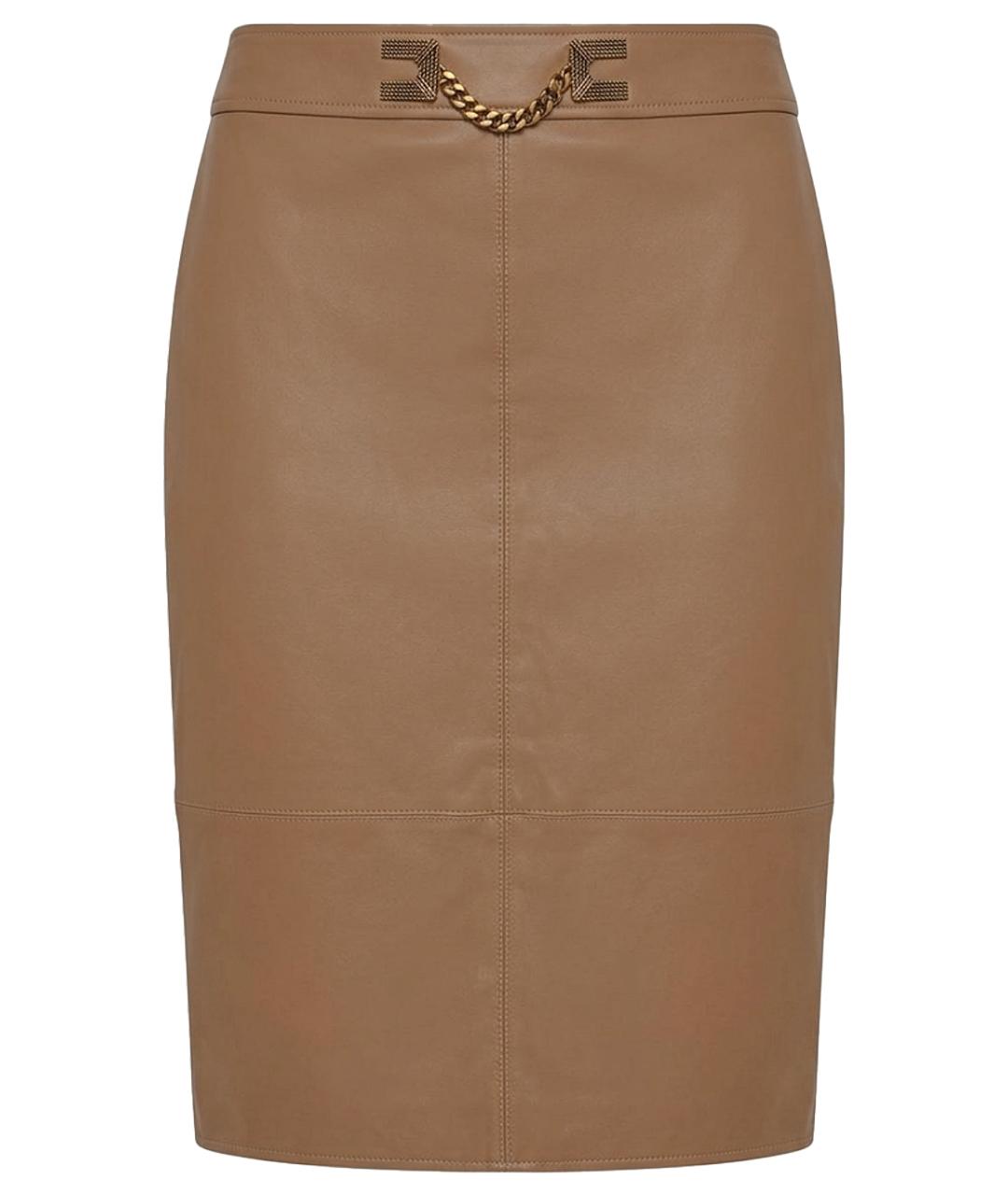 ELISABETTA FRANCHI Бежевая кожаная юбка миди, фото 1