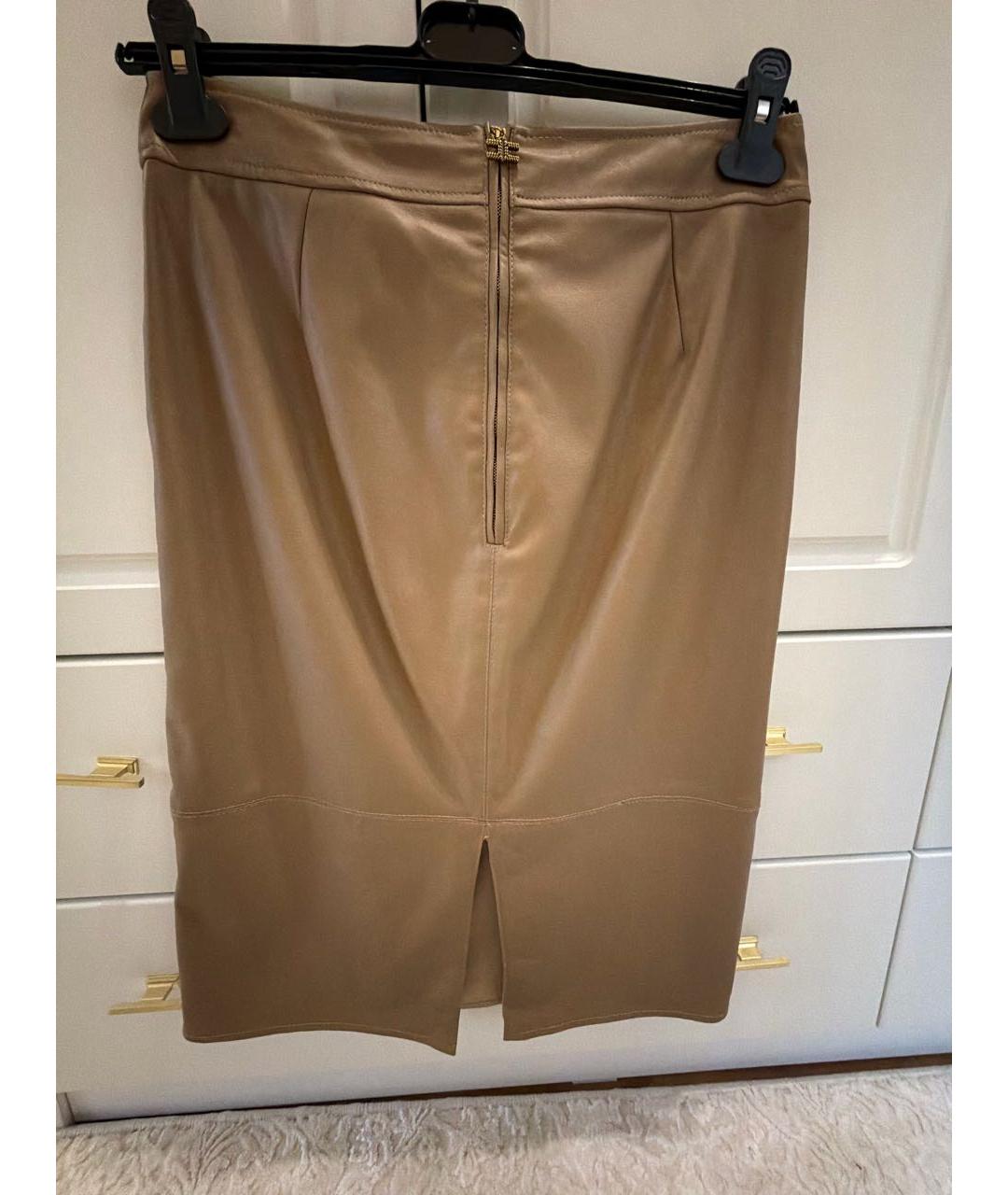 ELISABETTA FRANCHI Бежевая кожаная юбка миди, фото 2