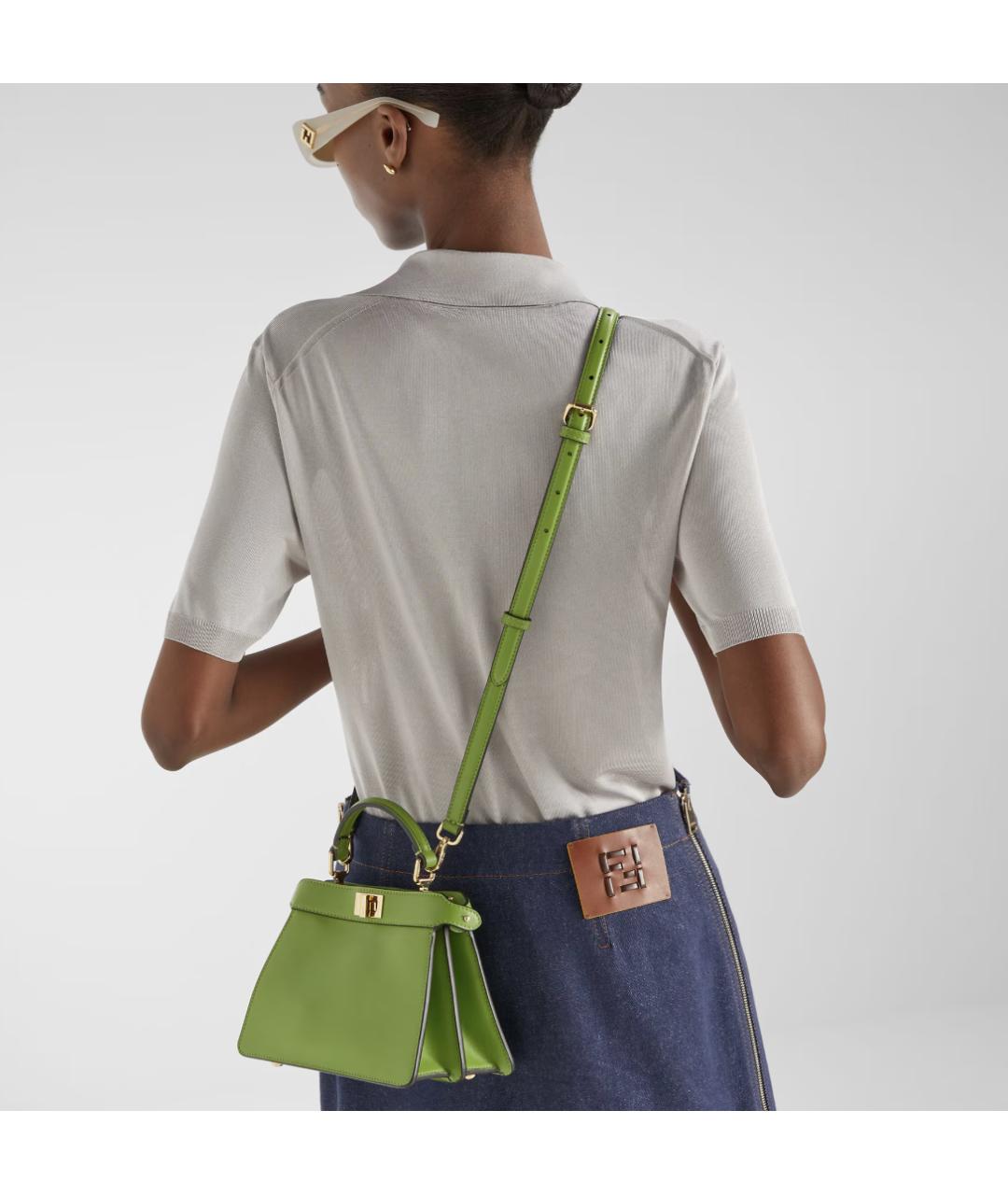 FENDI Зеленая кожаная сумка с короткими ручками, фото 2