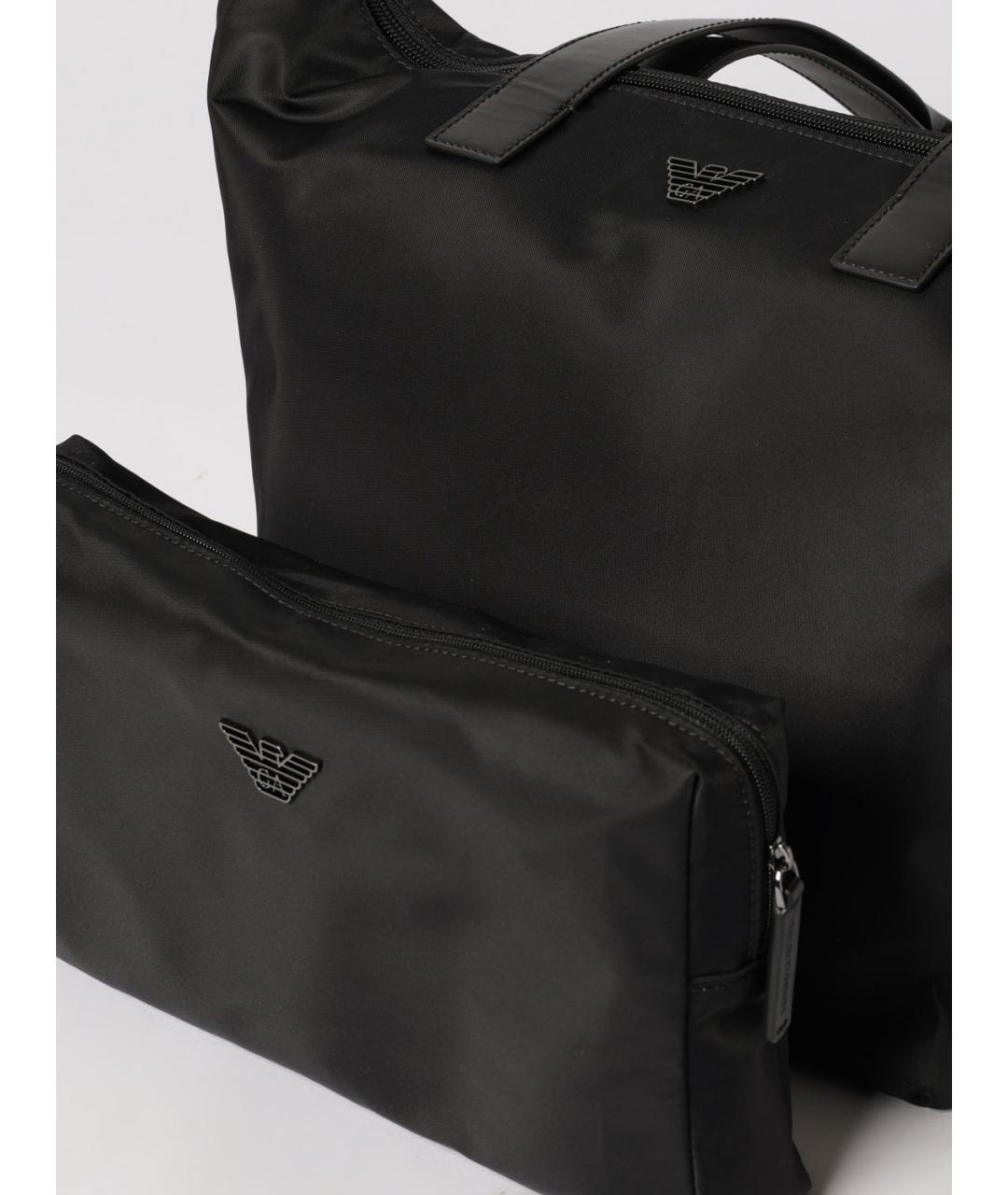 EMPORIO ARMANI Черная тканевая сумка тоут, фото 3