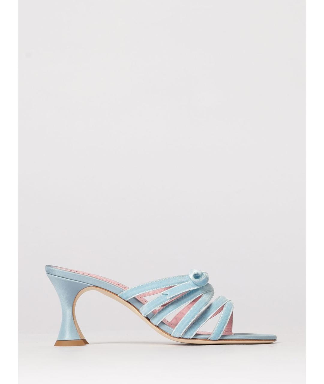 MANOLO BLAHNIK Голубые текстильные мюли, фото 4