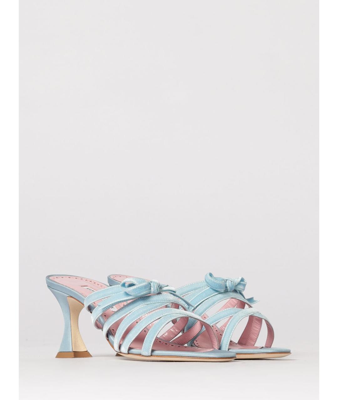 MANOLO BLAHNIK Голубые текстильные мюли, фото 2