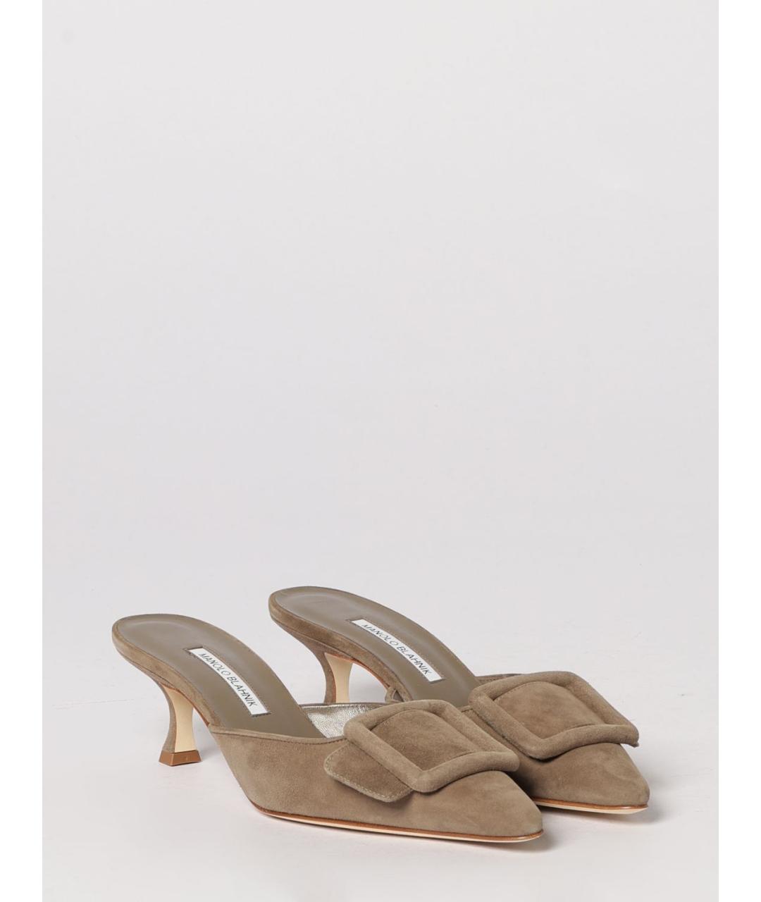 MANOLO BLAHNIK Бежевые замшевые мюли, фото 2