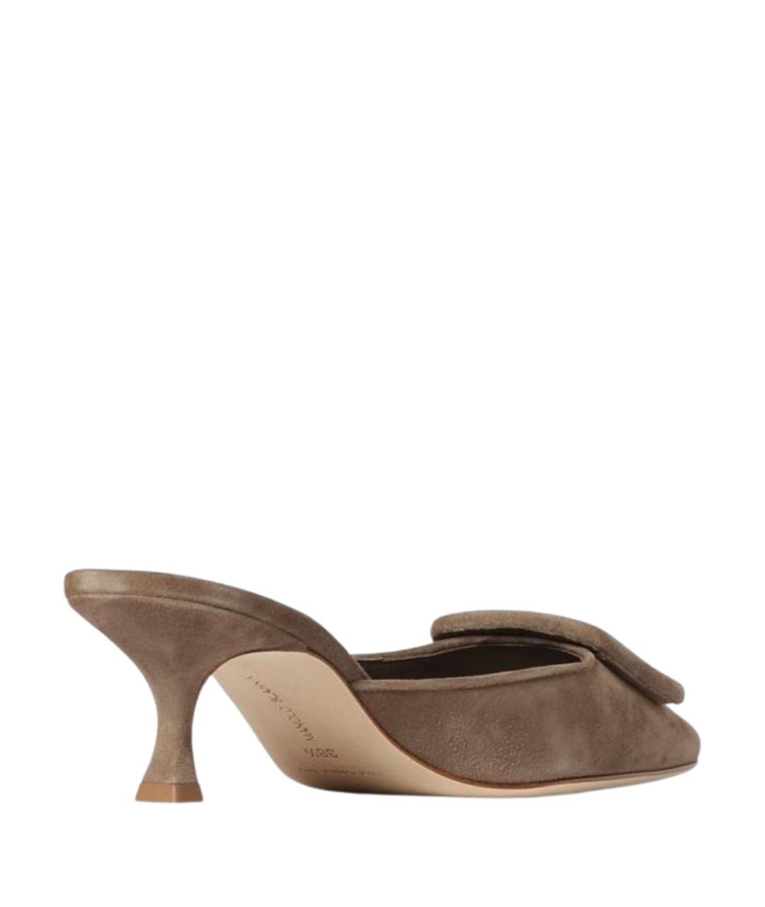 MANOLO BLAHNIK Бежевые замшевые мюли, фото 3