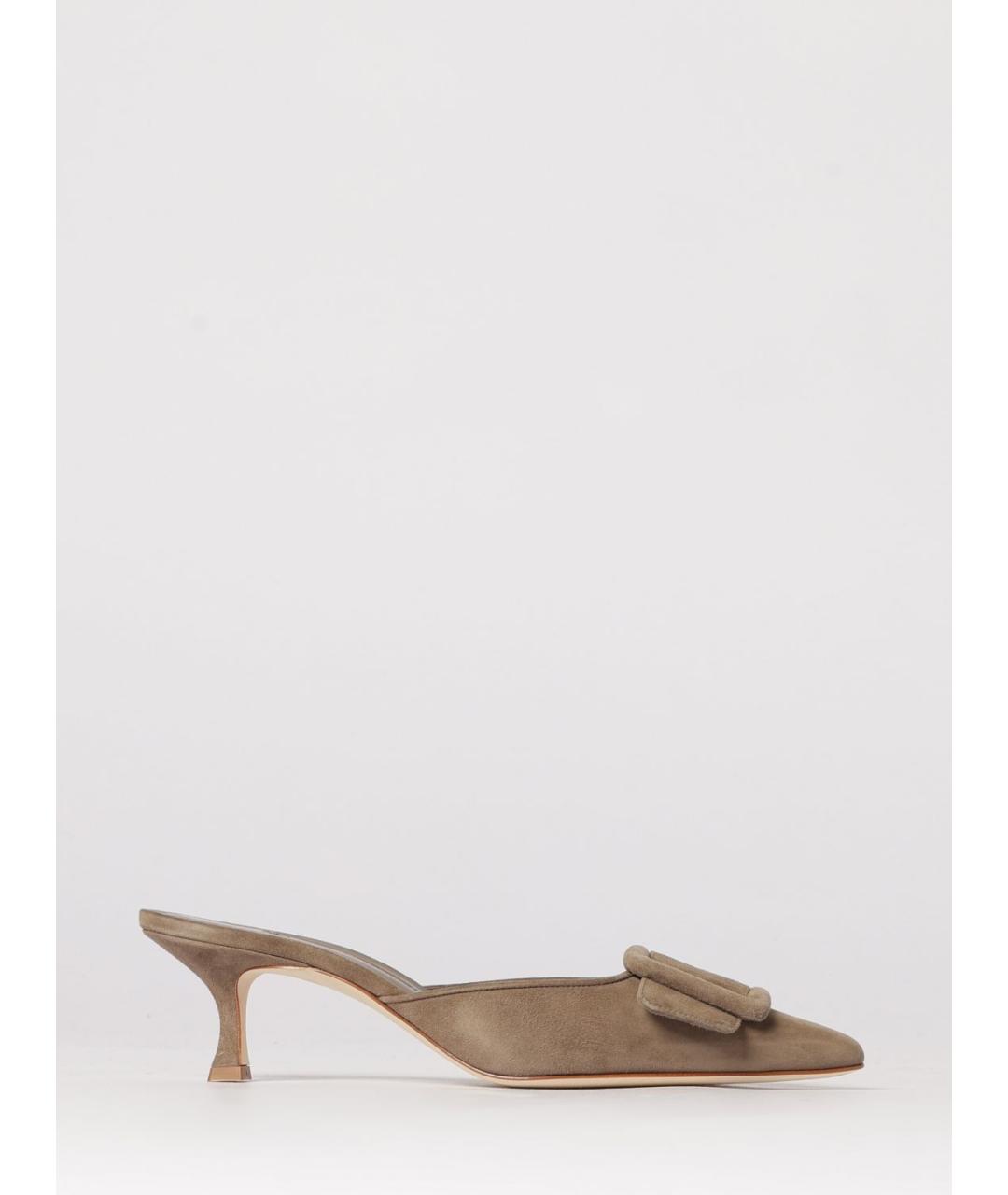 MANOLO BLAHNIK Бежевые замшевые мюли, фото 4