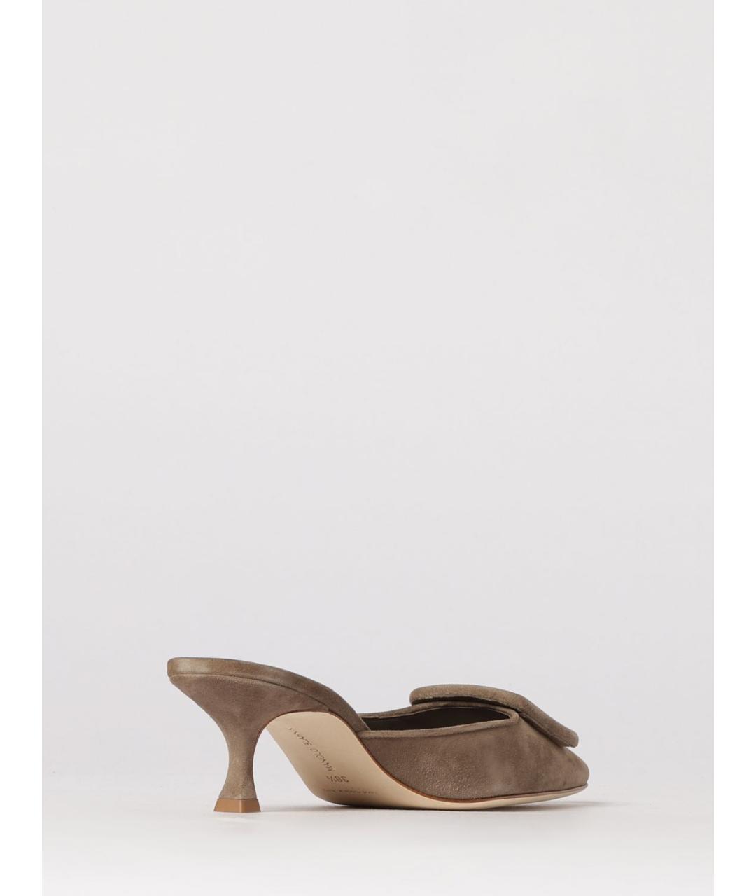 MANOLO BLAHNIK Бежевые замшевые мюли, фото 3