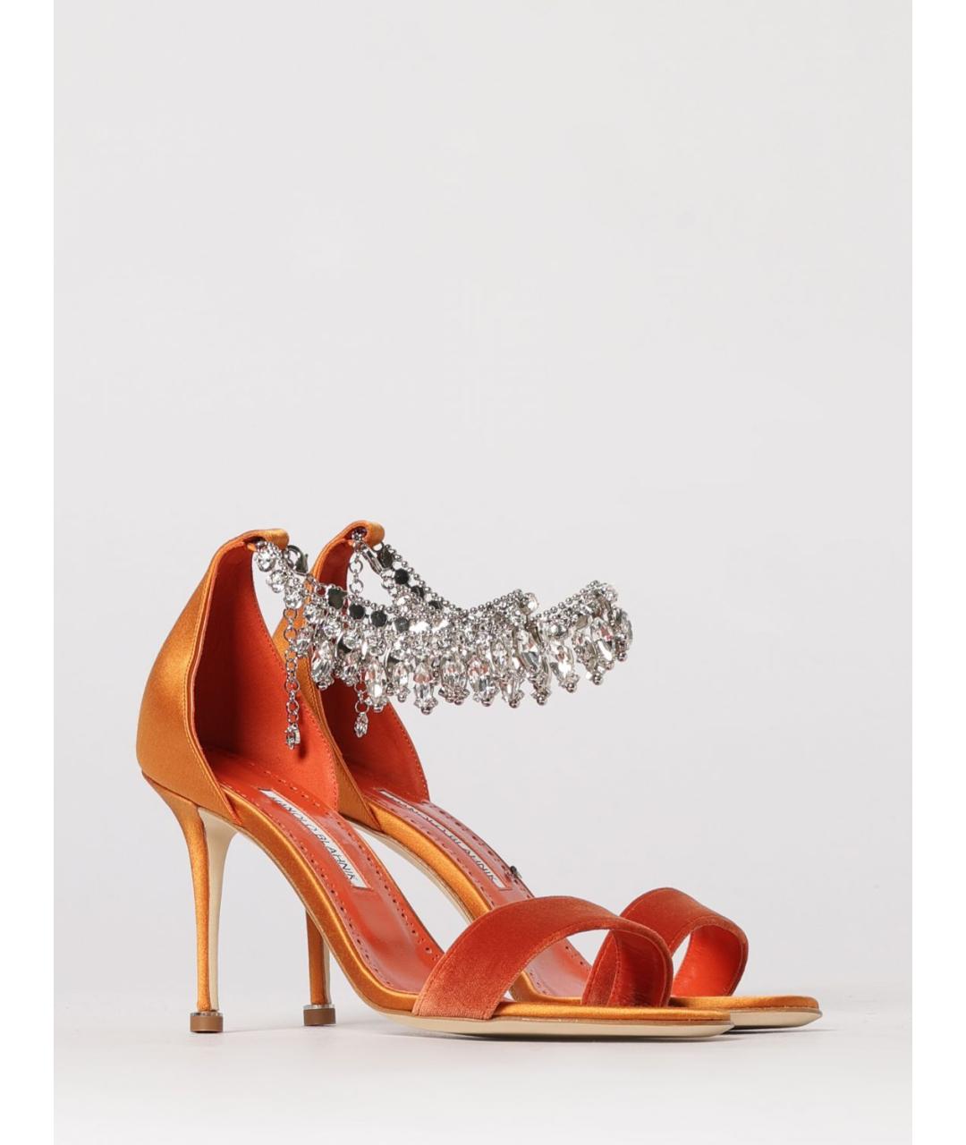 MANOLO BLAHNIK Оранжевое текстильные босоножки, фото 2