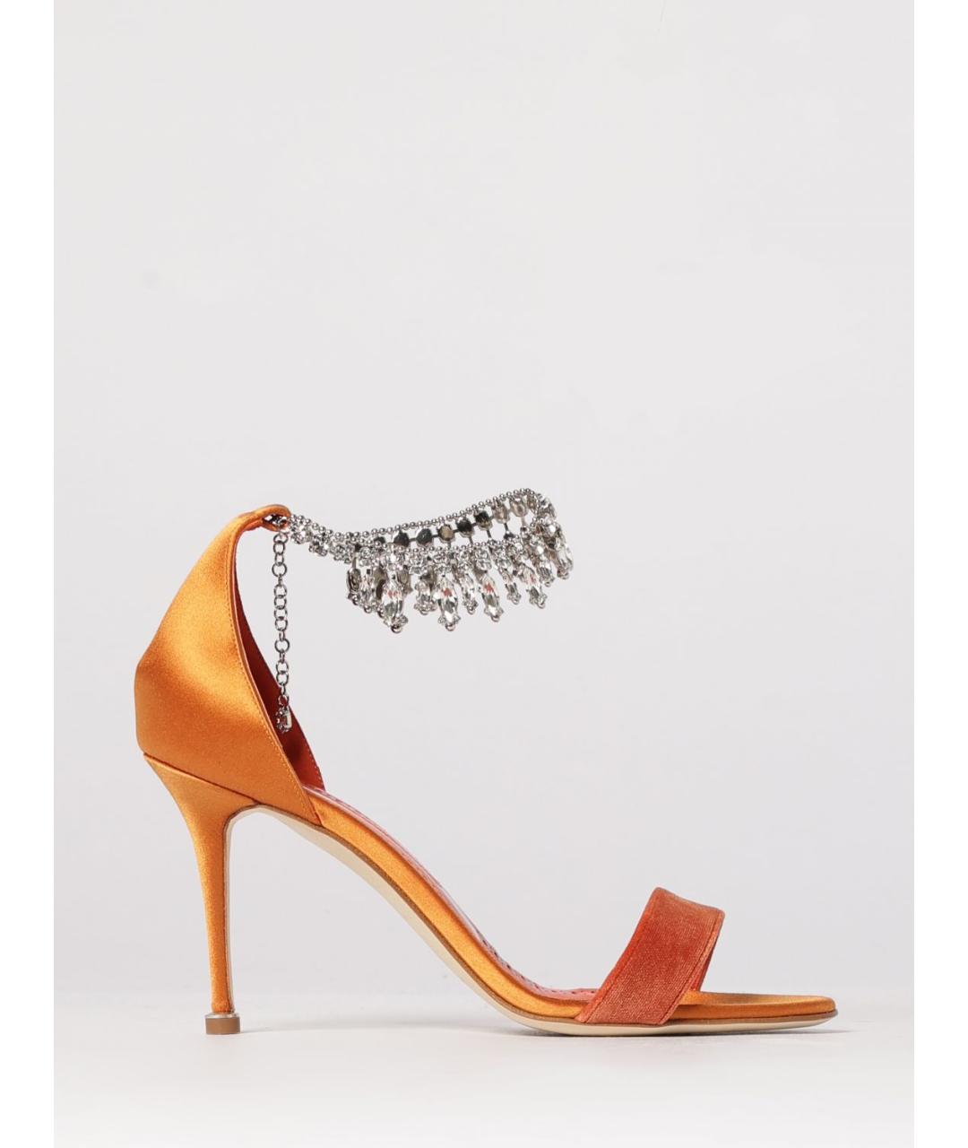 MANOLO BLAHNIK Оранжевое текстильные босоножки, фото 4