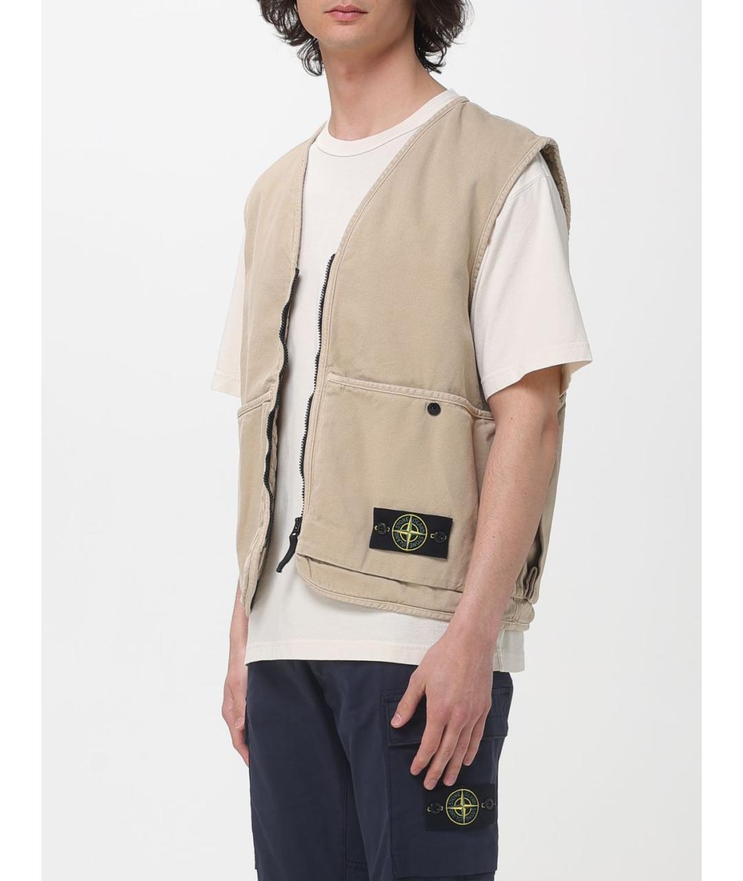STONE ISLAND Бежевый хлопковый жилет, фото 4