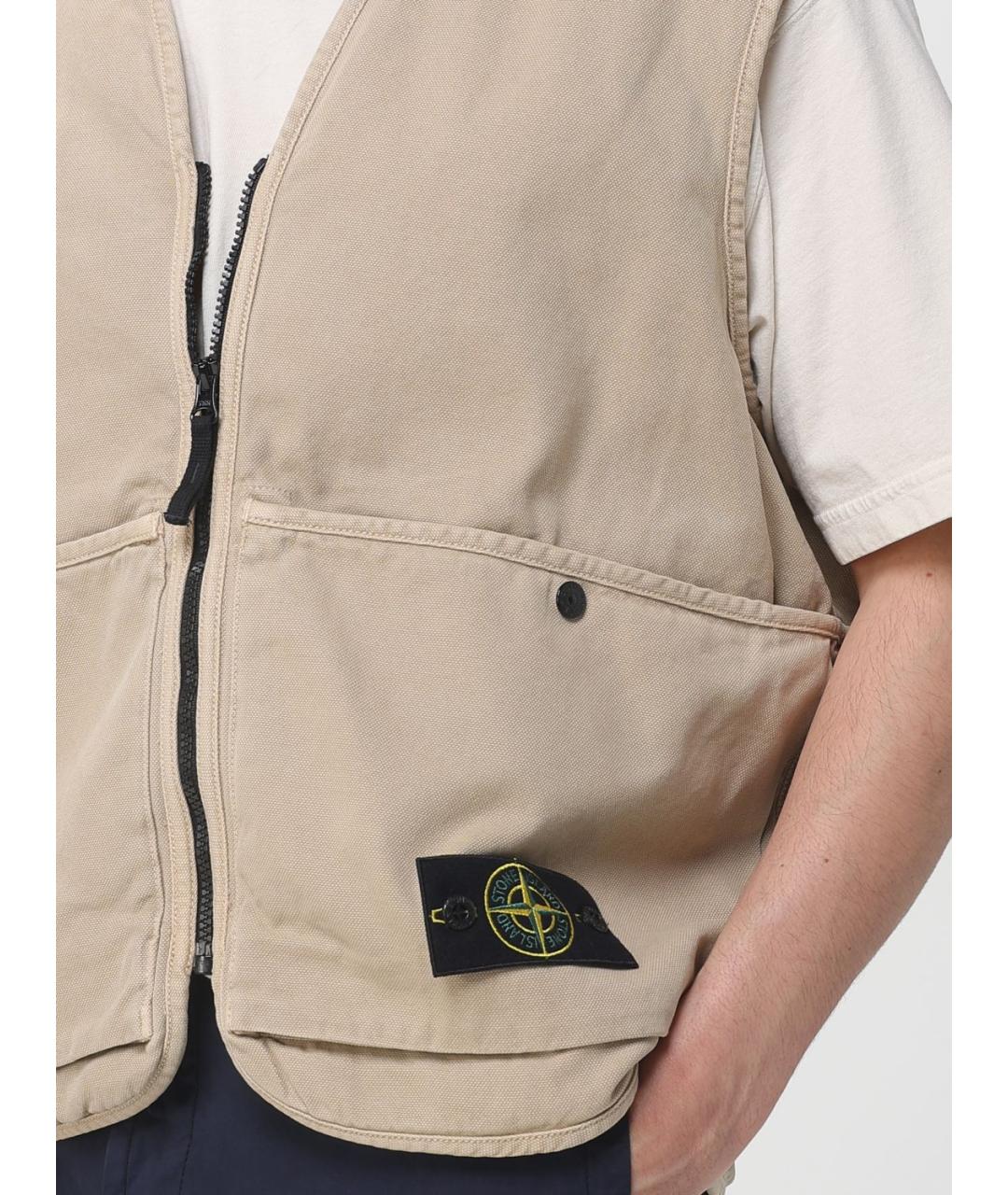 STONE ISLAND Бежевый хлопковый жилет, фото 5