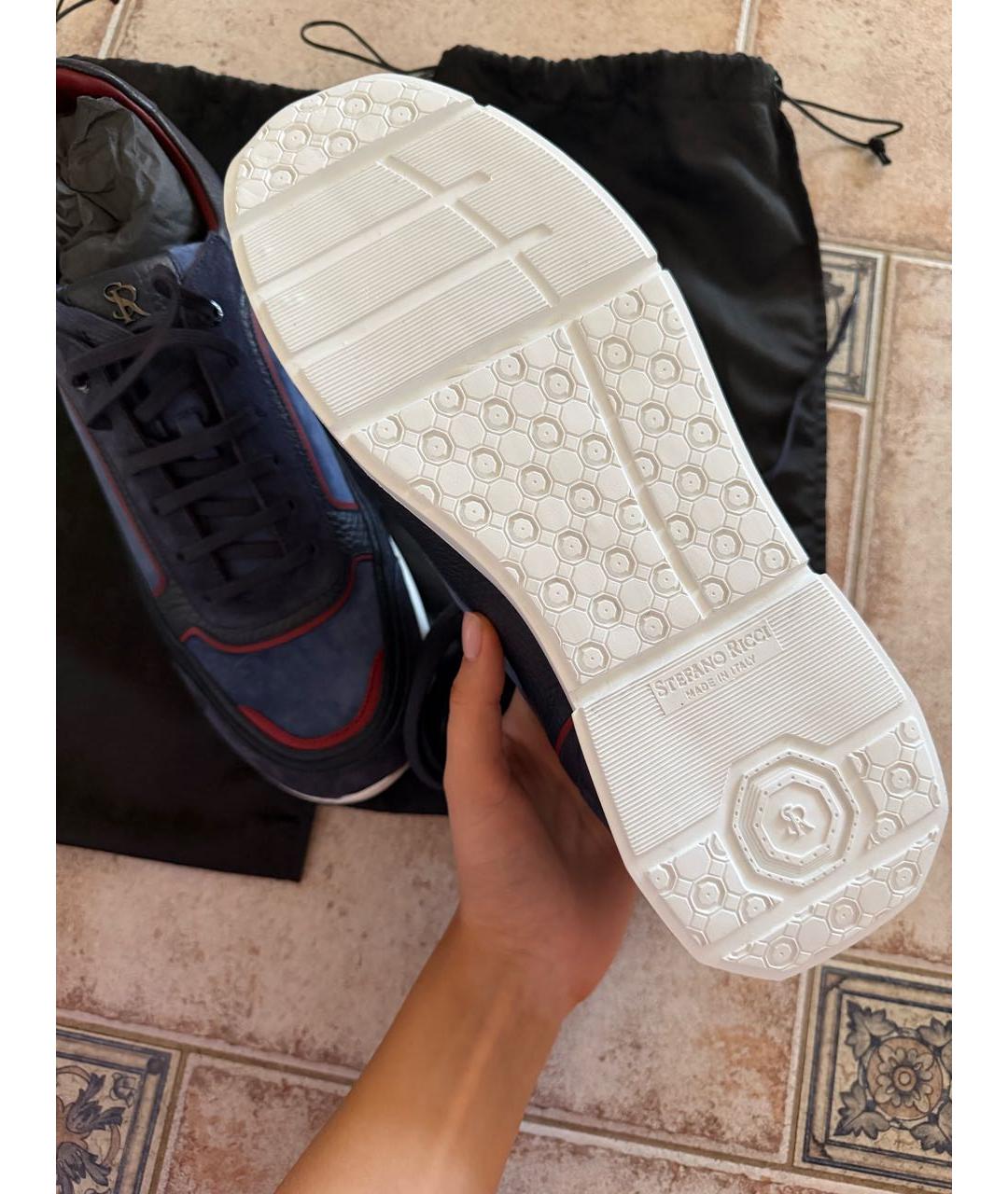 STEFANO RICCI Темно-синие кожаные низкие кроссовки / кеды, фото 6