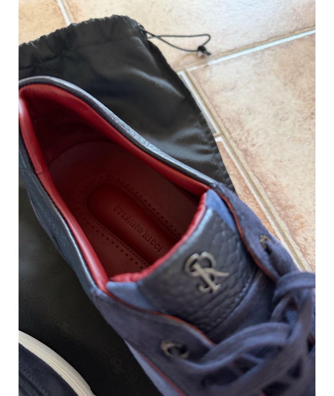 STEFANO RICCI Темно-синие кожаные низкие кроссовки / кеды, фото 4