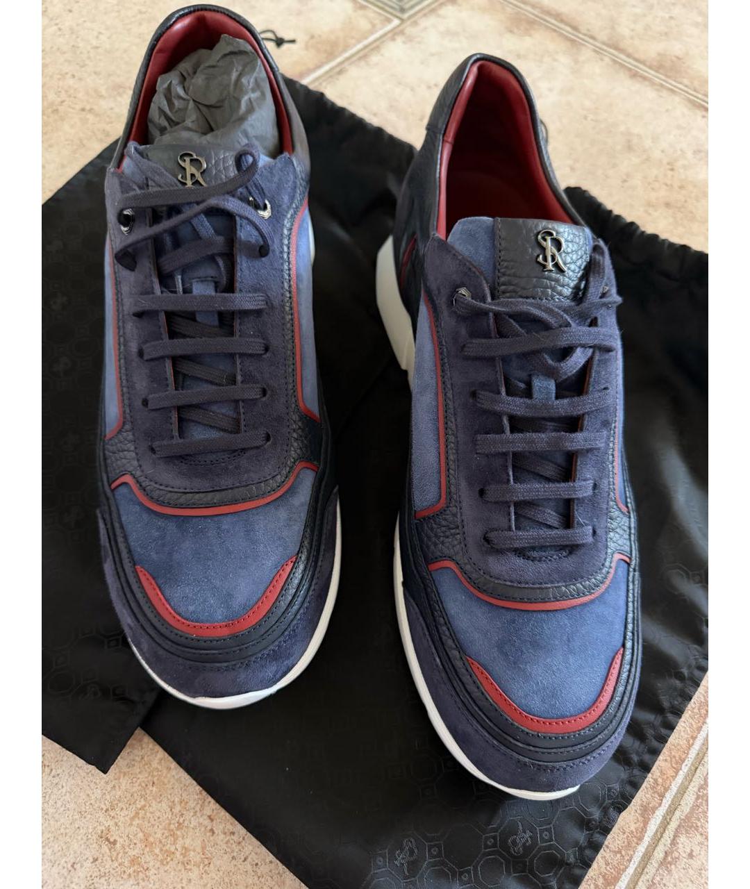 STEFANO RICCI Темно-синие кожаные низкие кроссовки / кеды, фото 3