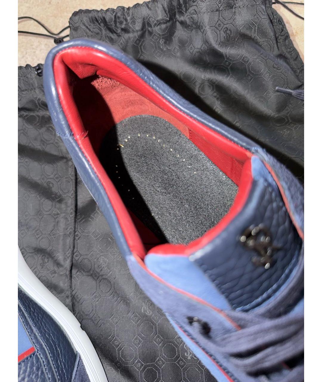 STEFANO RICCI Темно-синие кожаные низкие кроссовки / кеды, фото 7