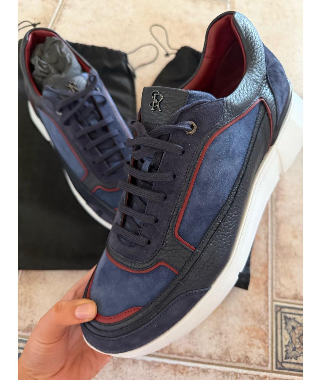 STEFANO RICCI Темно-синие кожаные низкие кроссовки / кеды, фото 9
