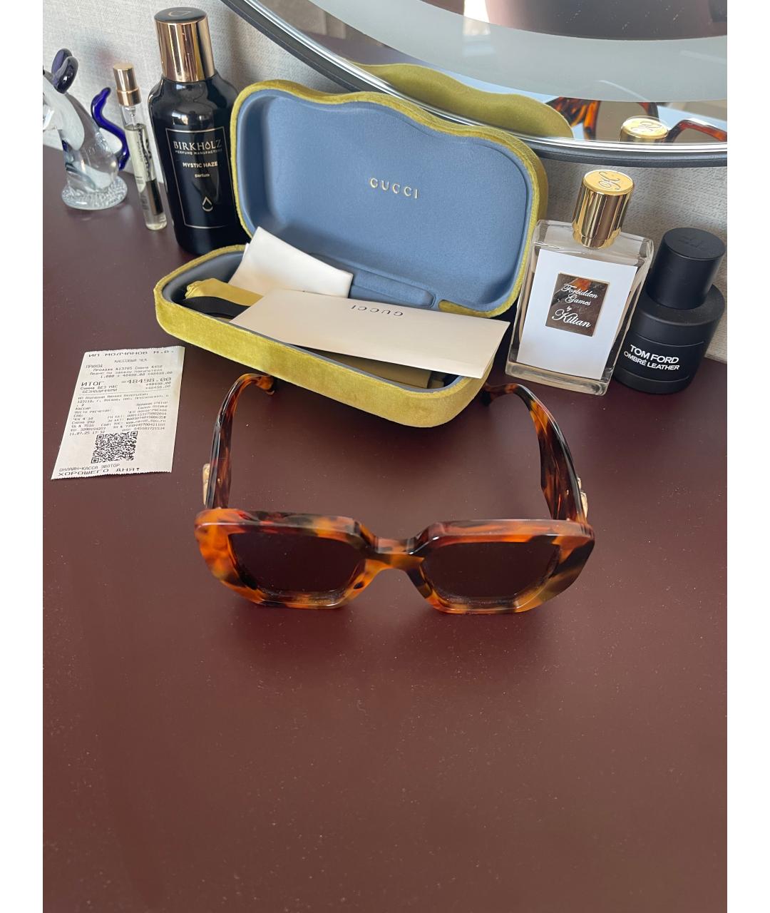 GUCCI Коричневые пластиковые солнцезащитные очки, фото 3