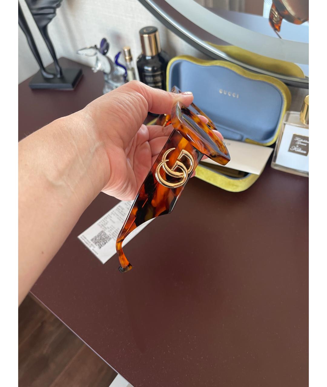 GUCCI Коричневые пластиковые солнцезащитные очки, фото 2