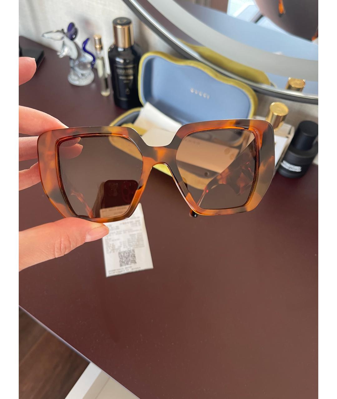 GUCCI Коричневые пластиковые солнцезащитные очки, фото 4