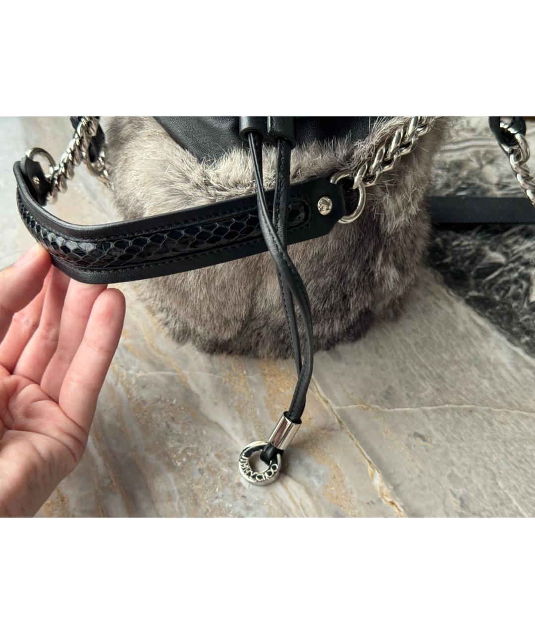 JIMMY CHOO Серая меховая сумка с короткими ручками, фото 5