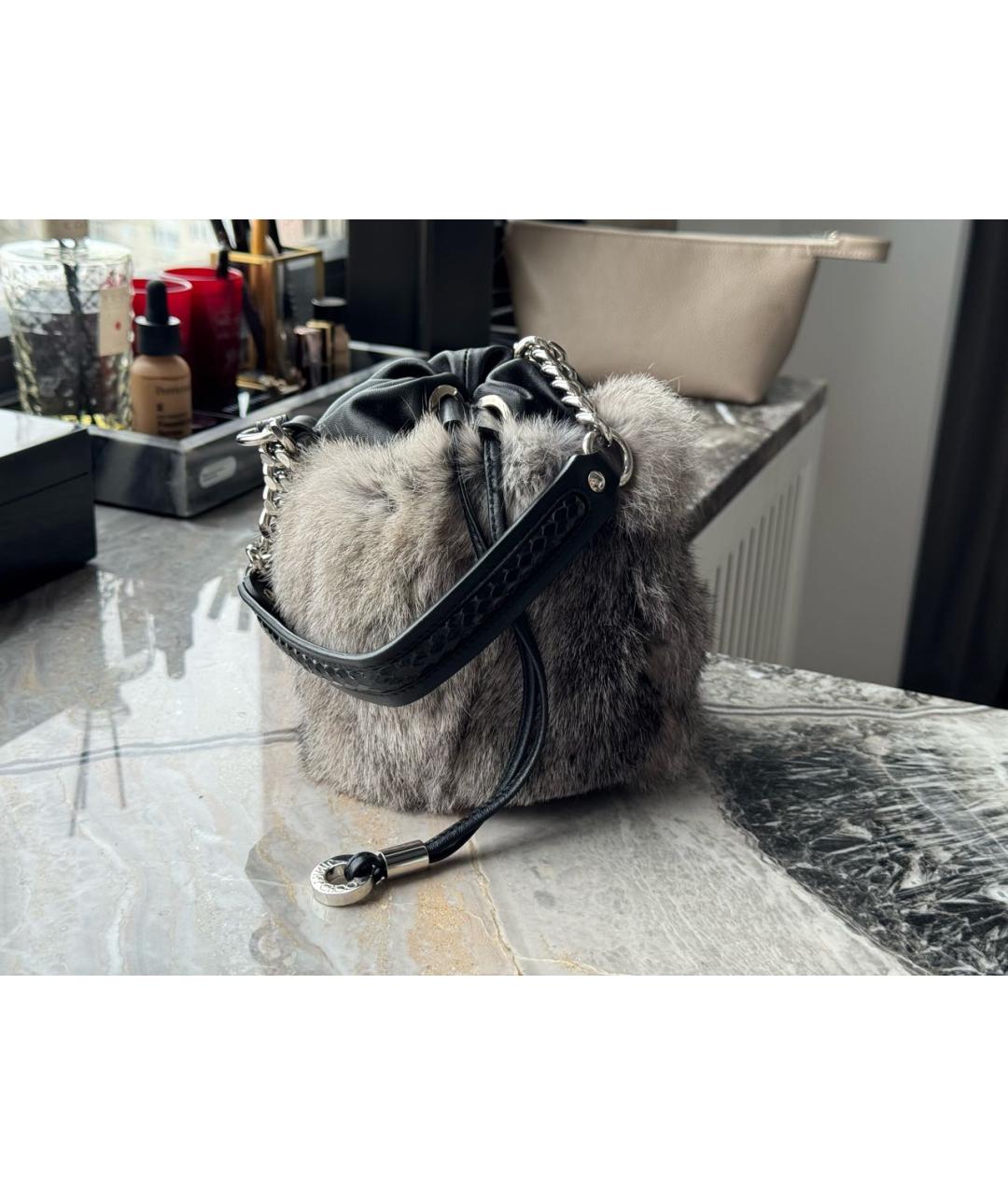 JIMMY CHOO Серая меховая сумка с короткими ручками, фото 8