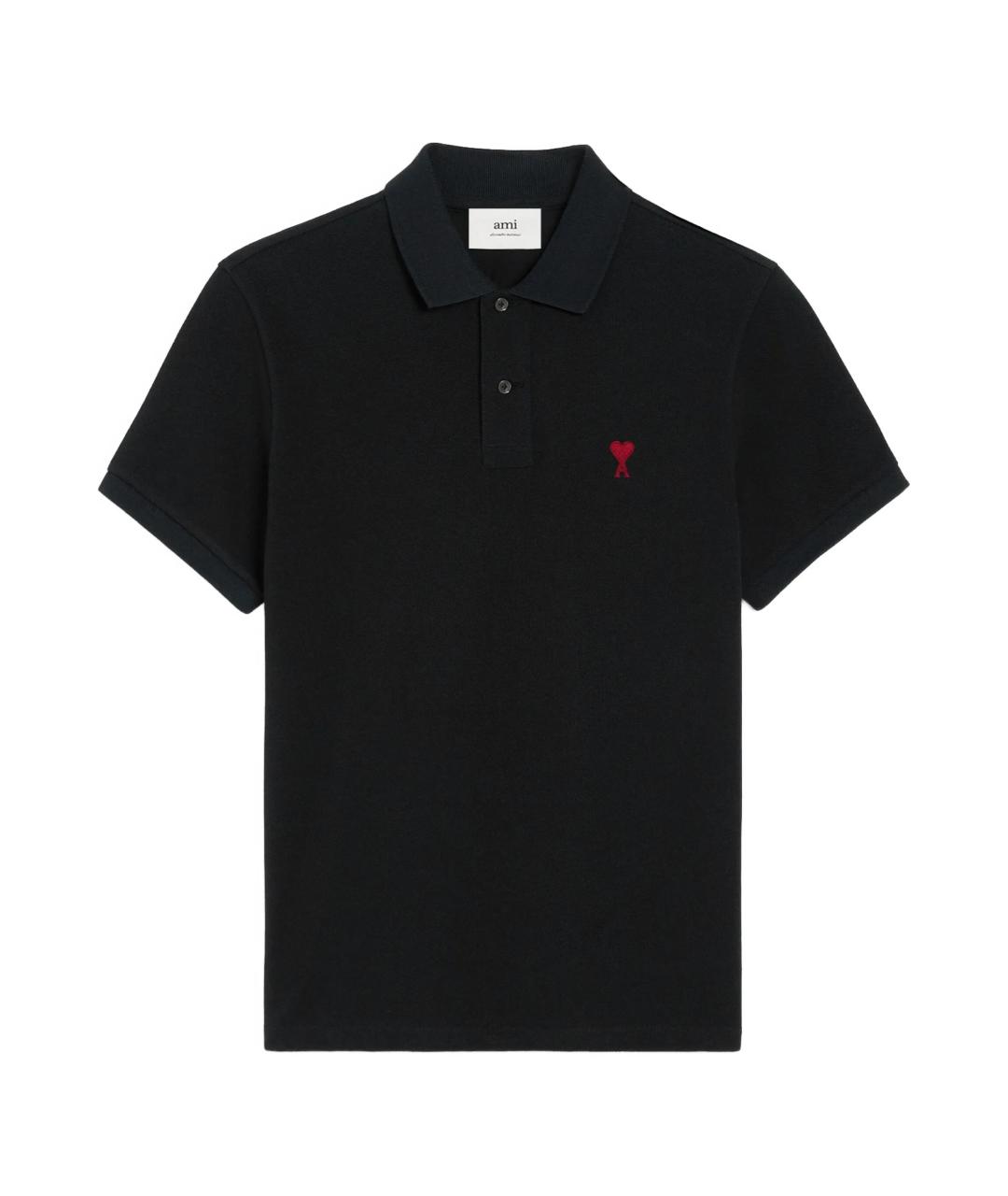 Ami Paris Черное хлопковое поло с коротким рукавом, фото 1