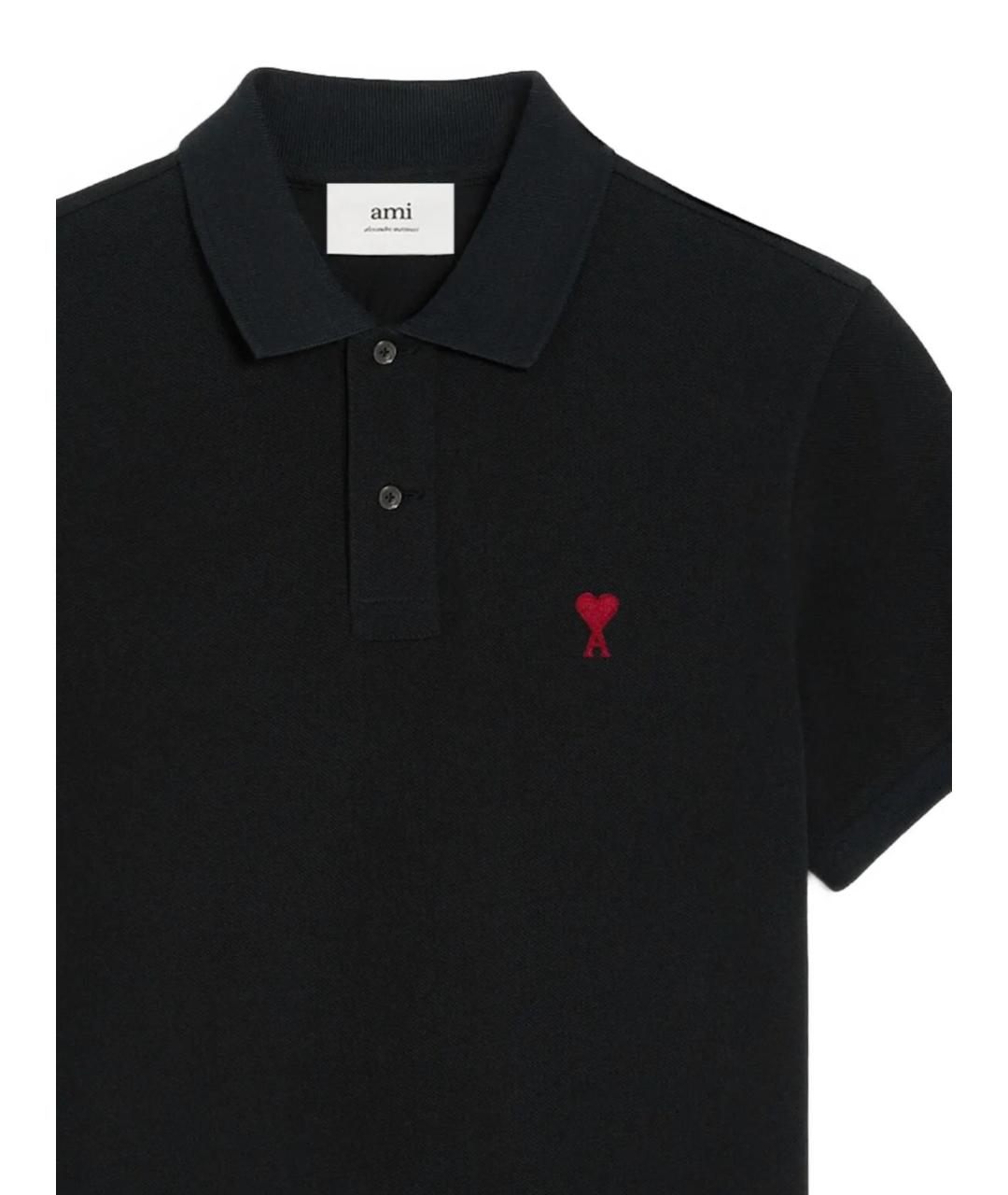 Ami Paris Черное хлопковое поло с коротким рукавом, фото 2
