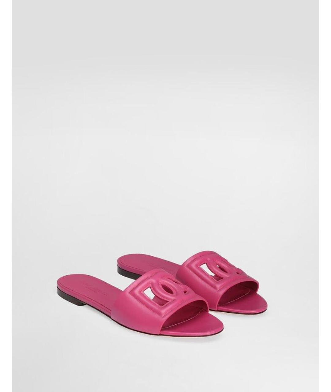 DOLCE&GABBANA Розовые кожаные шлепанцы, фото 3