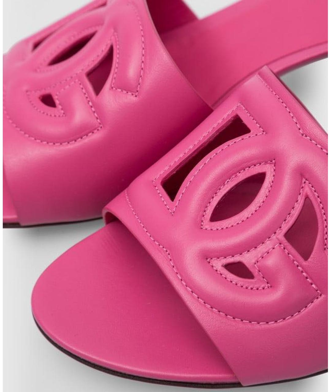 DOLCE&GABBANA Розовые кожаные шлепанцы, фото 2