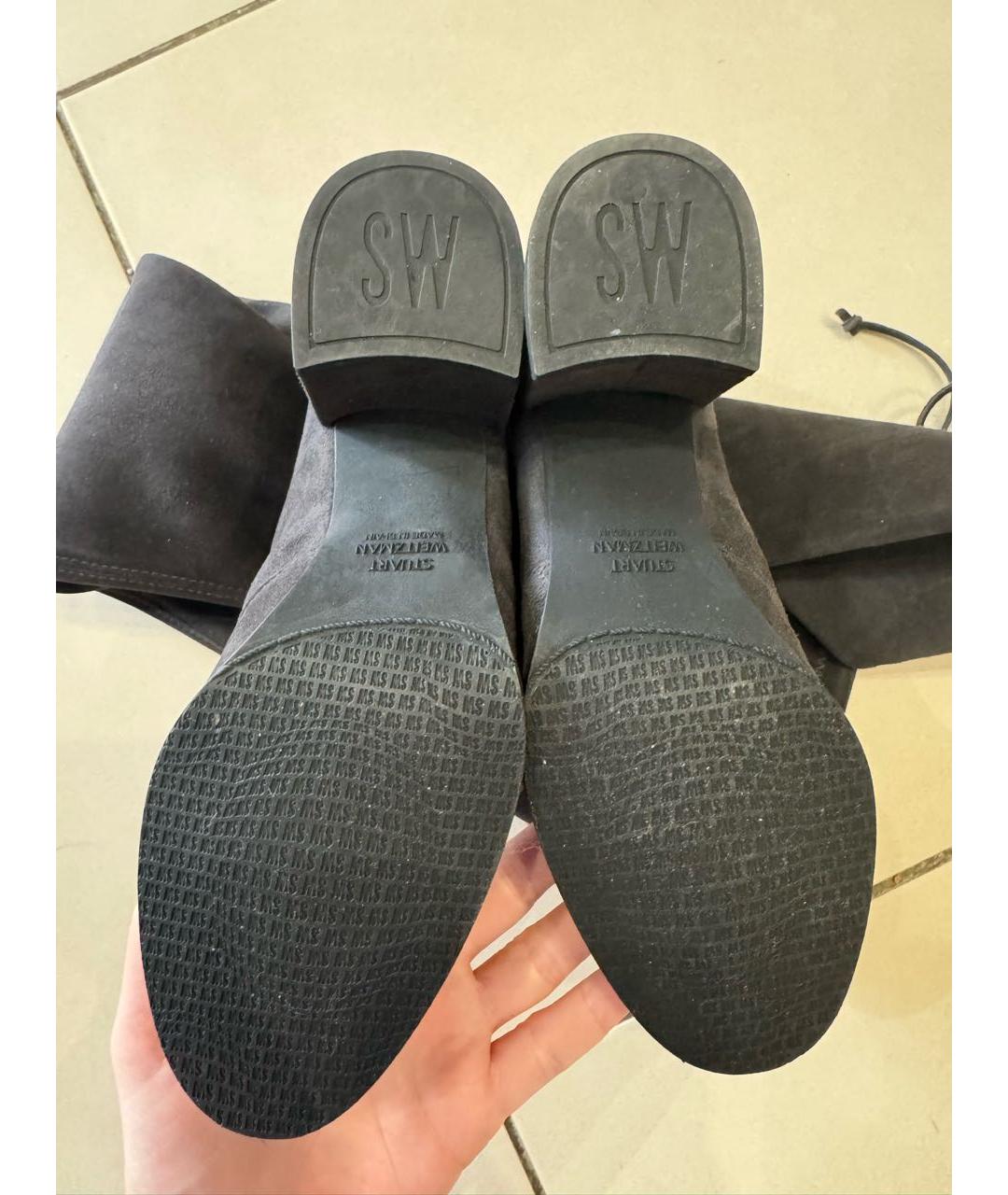 STUART WEITZMAN Антрацитовые замшевые ботфорты, фото 5