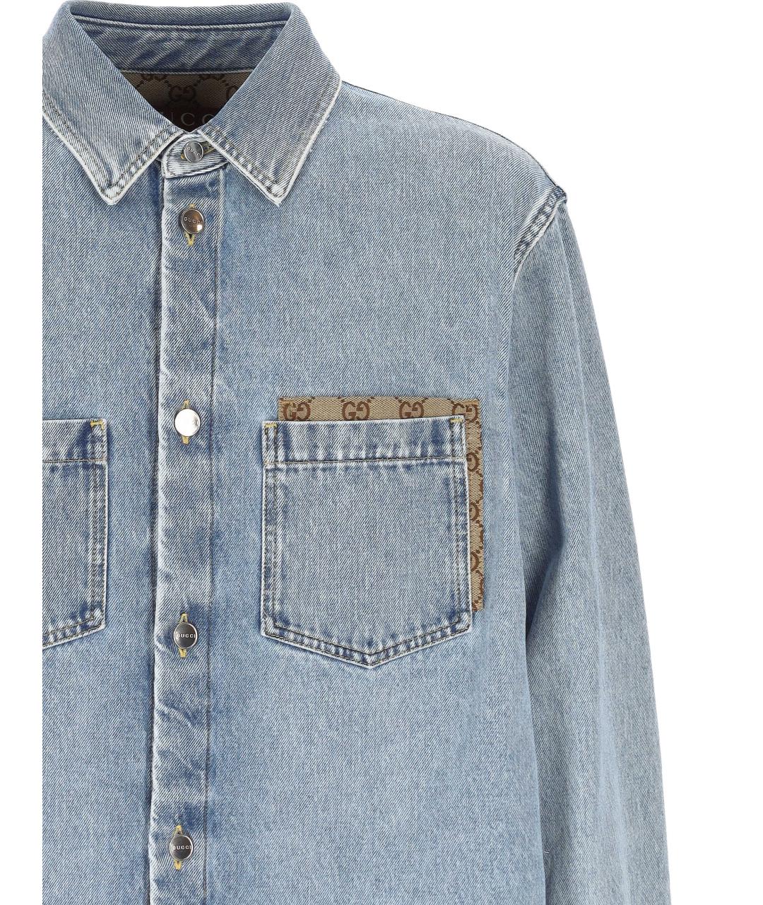 GUCCI Голубая хлопковая кэжуал рубашка, фото 2