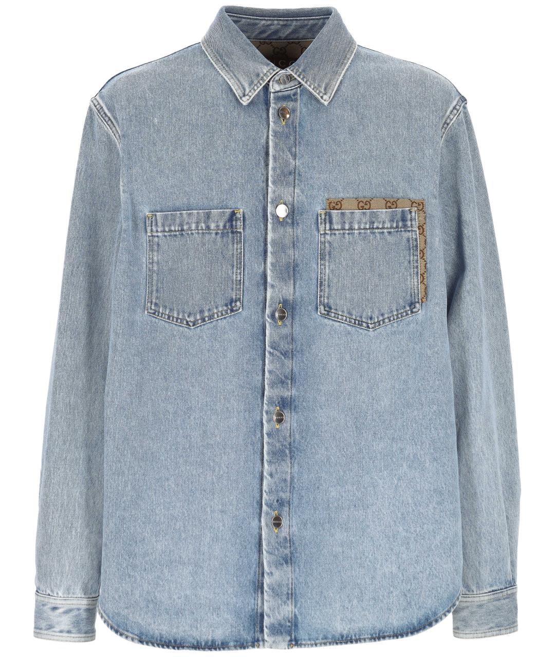 GUCCI Голубая хлопковая кэжуал рубашка, фото 1