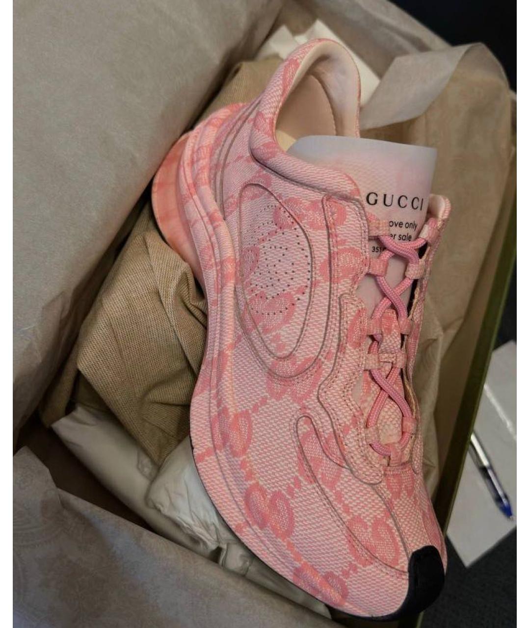 GUCCI Коралловые текстильные кроссовки, фото 7