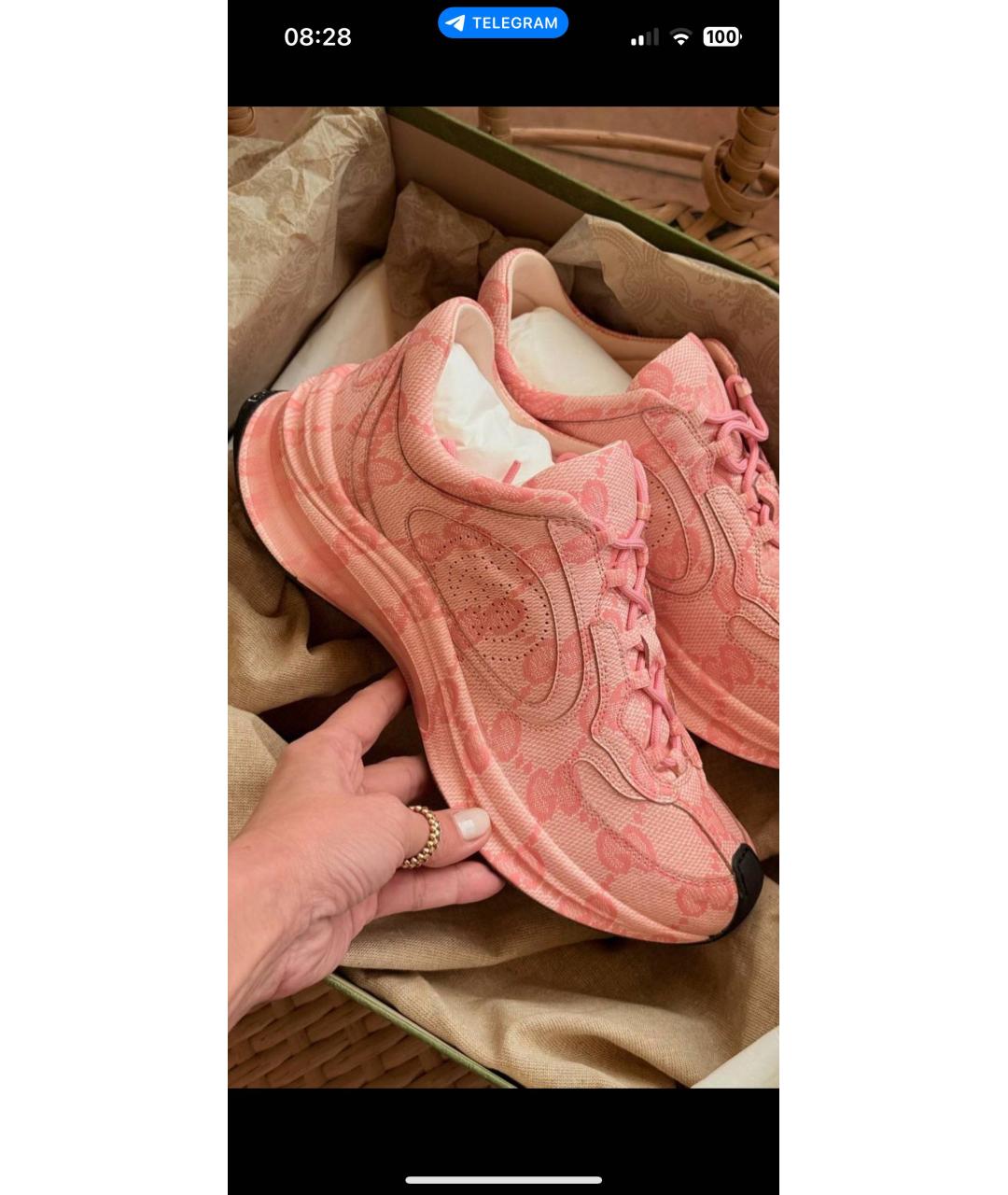 GUCCI Коралловые текстильные кроссовки, фото 6