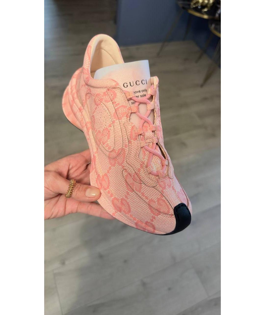 GUCCI Коралловые текстильные кроссовки, фото 2