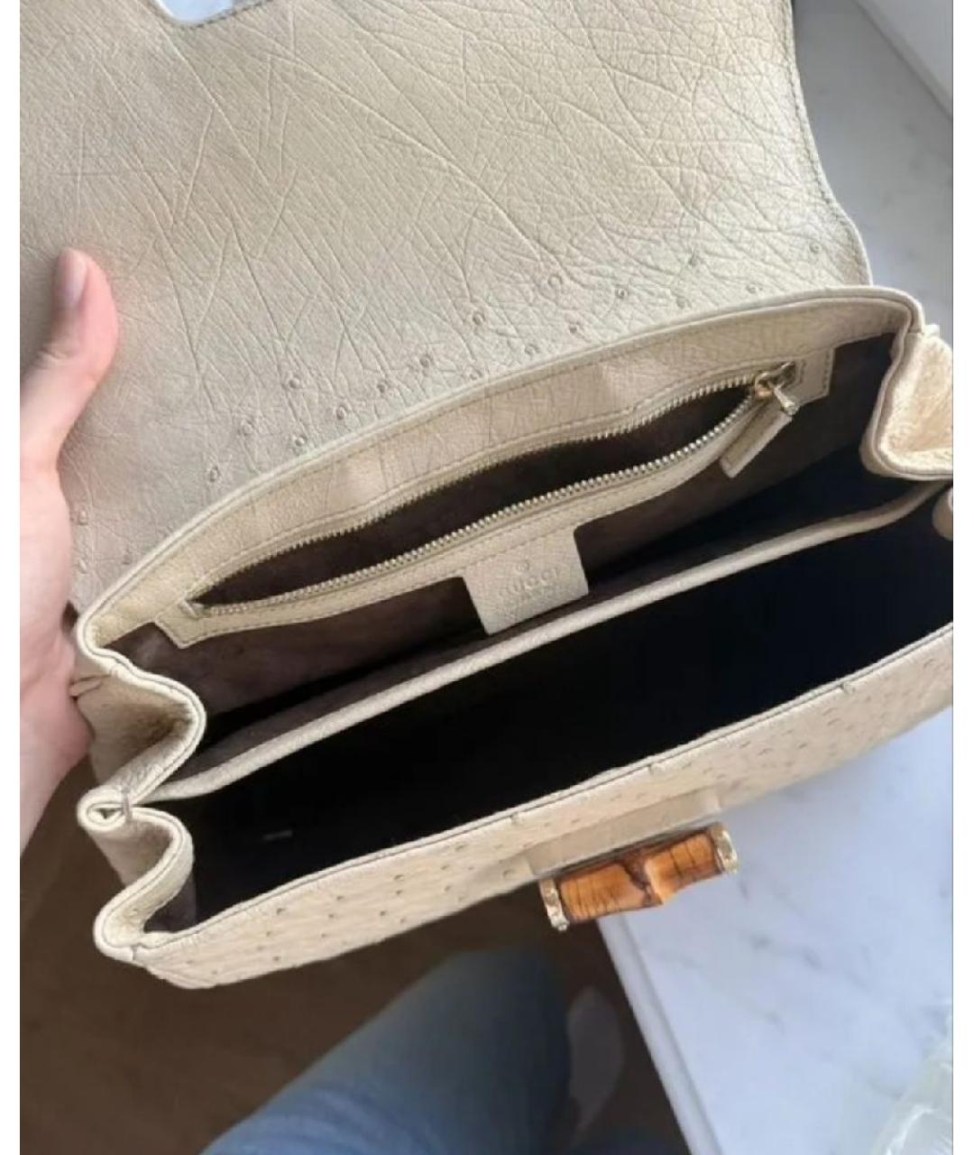 GUCCI Бежевая сумка с короткими ручками из экзотической кожи, фото 4