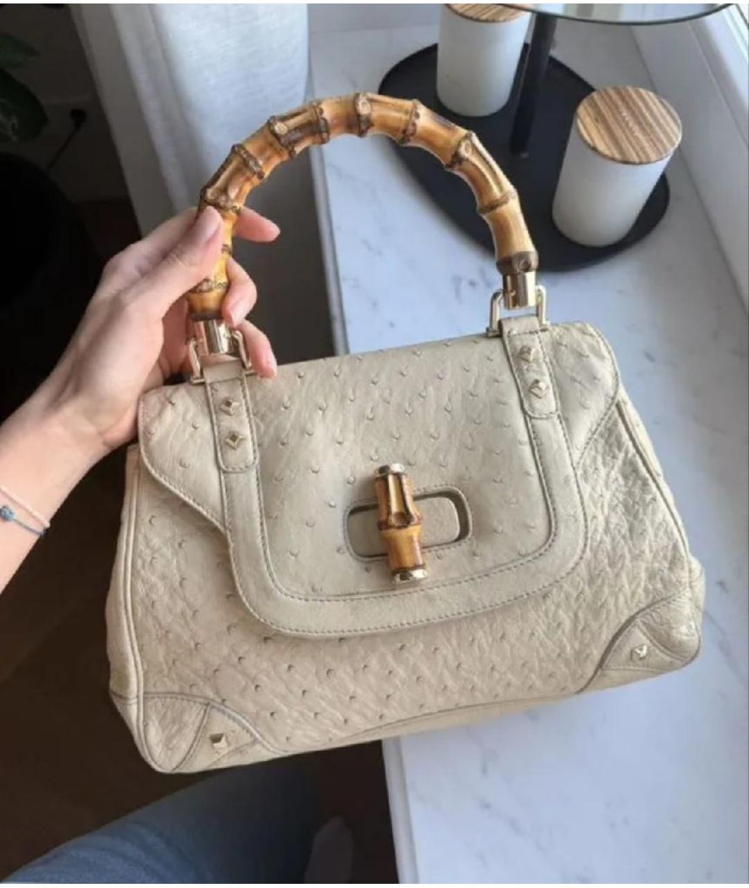 GUCCI Бежевая сумка с короткими ручками из экзотической кожи, фото 6