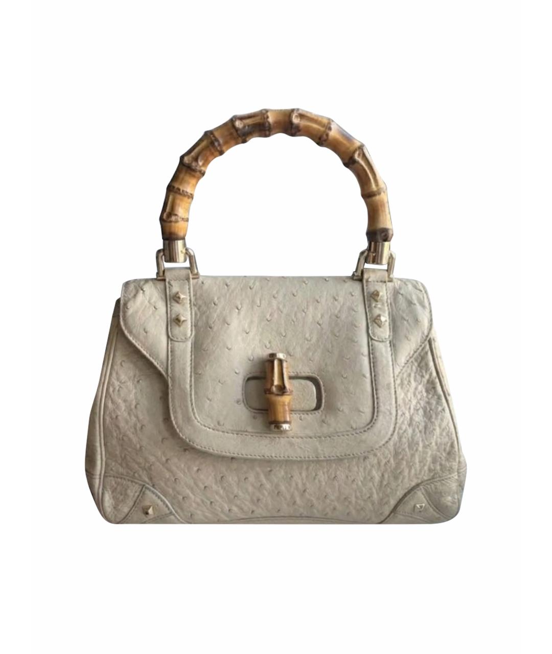 GUCCI Бежевая сумка с короткими ручками из экзотической кожи, фото 1