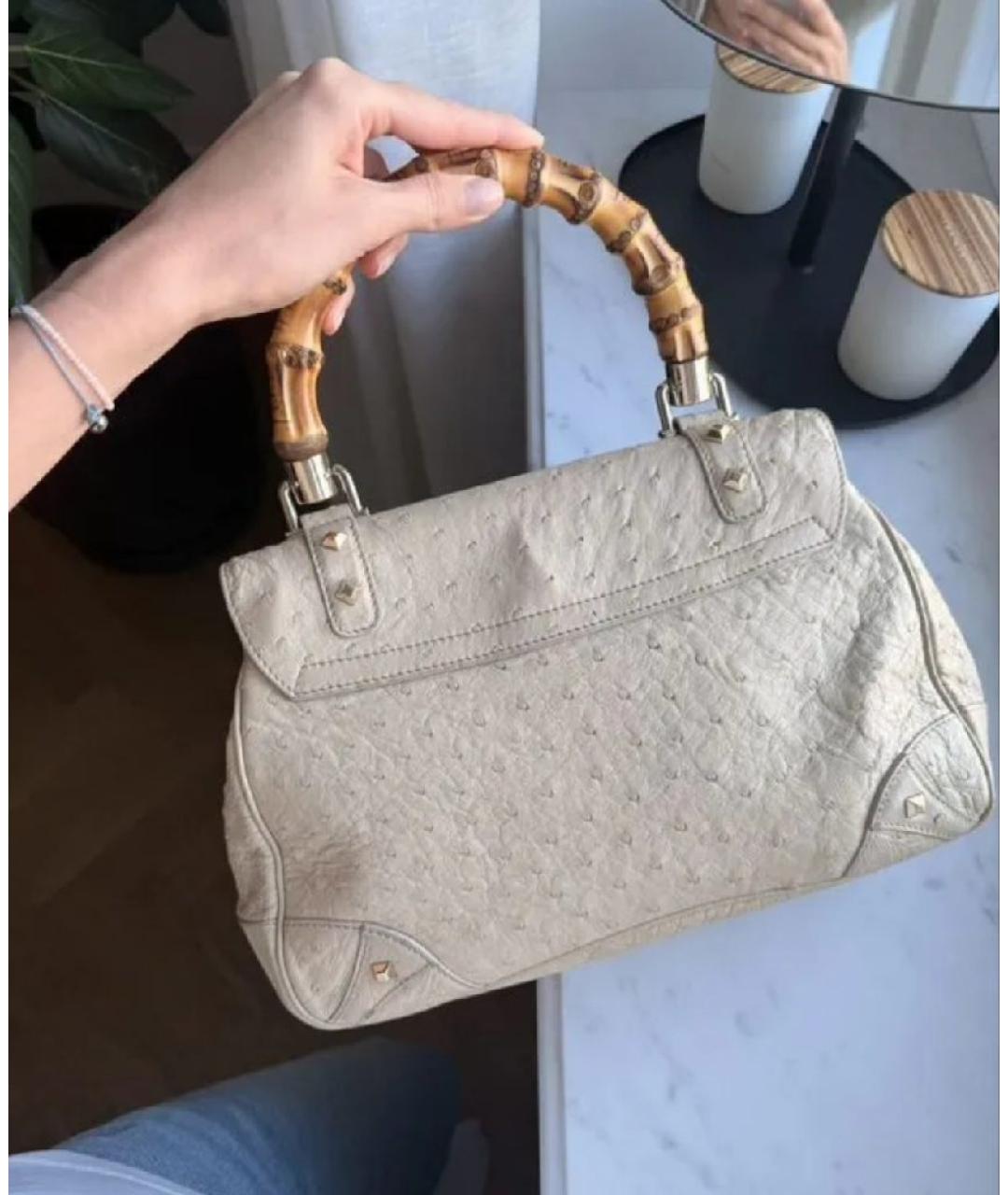 GUCCI Бежевая сумка с короткими ручками из экзотической кожи, фото 3