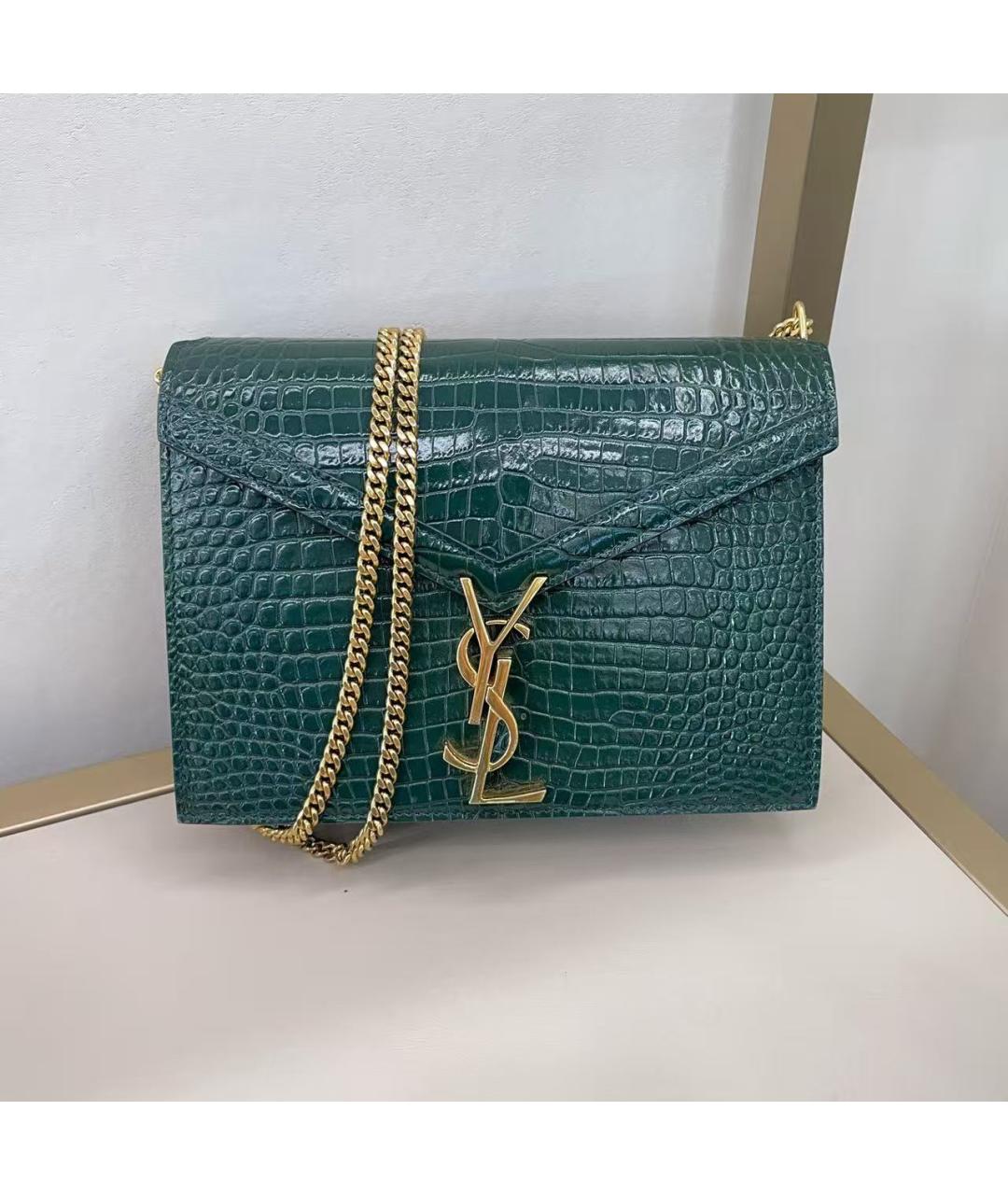 SAINT LAURENT Зеленая кожаная сумка через плечо, фото 2