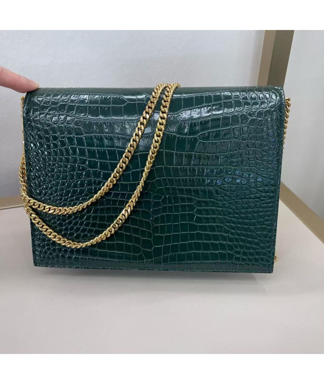 SAINT LAURENT Зеленая кожаная сумка через плечо, фото 4