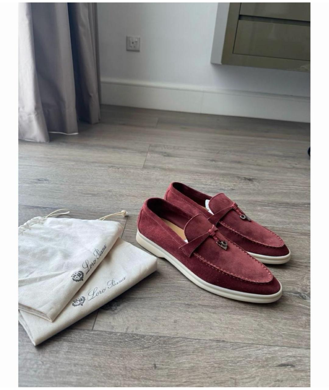 LORO PIANA Бордовые замшевые лоферы, фото 4