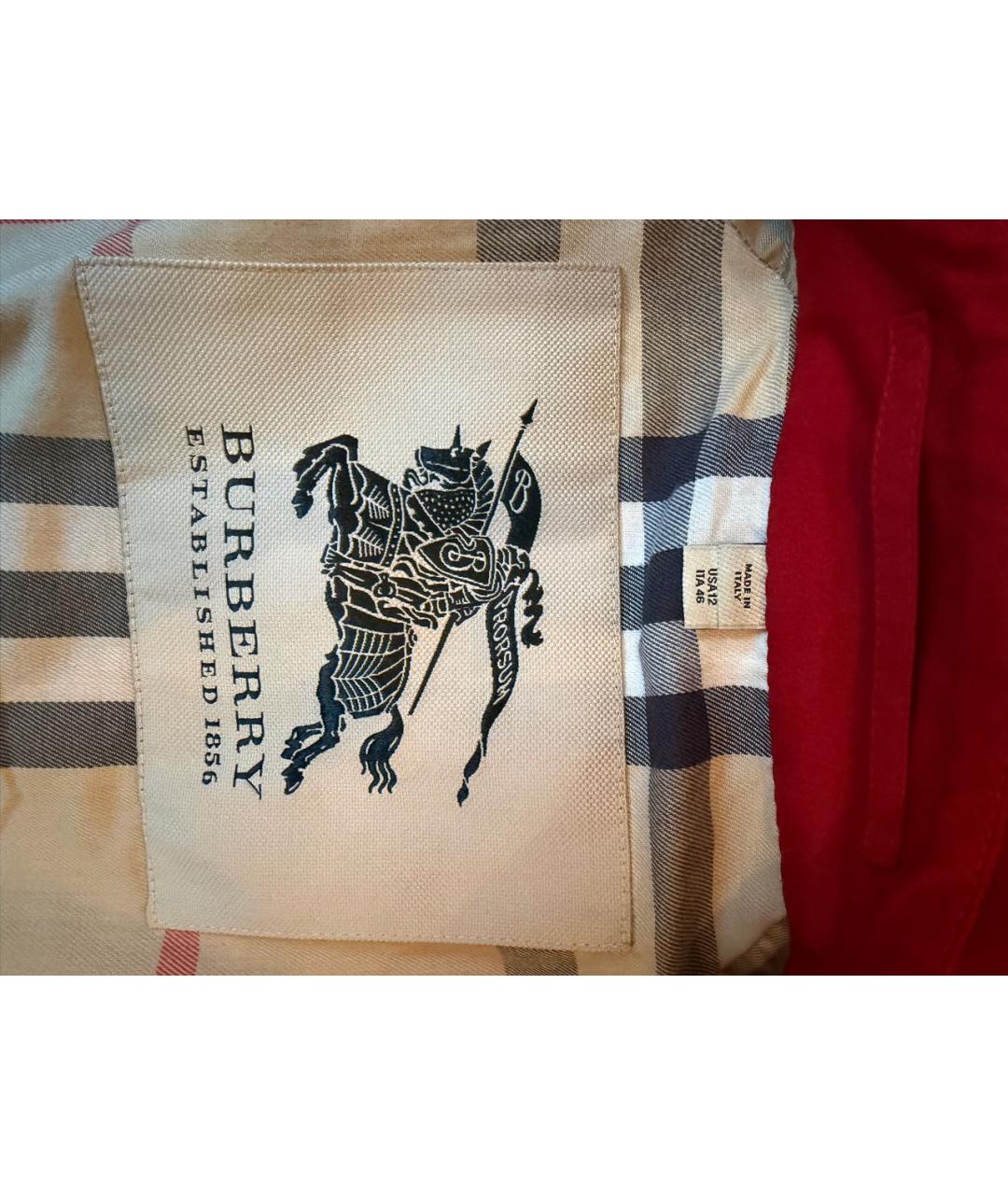 BURBERRY Красный хлопковый тренч/плащ, фото 3