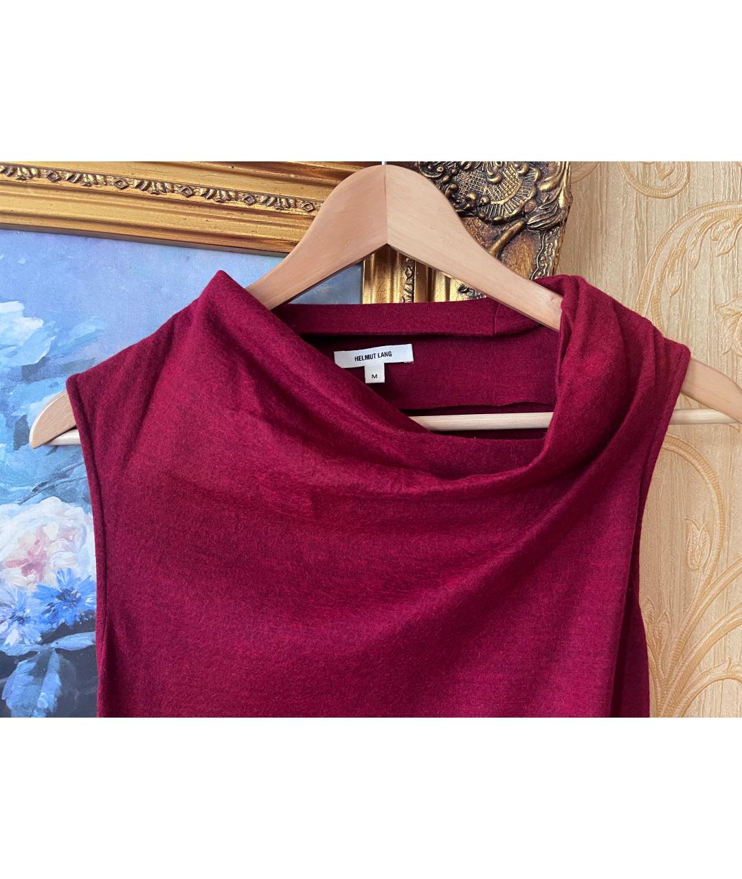 HELMUT LANG Бордовое шерстяное повседневное платье, фото 2