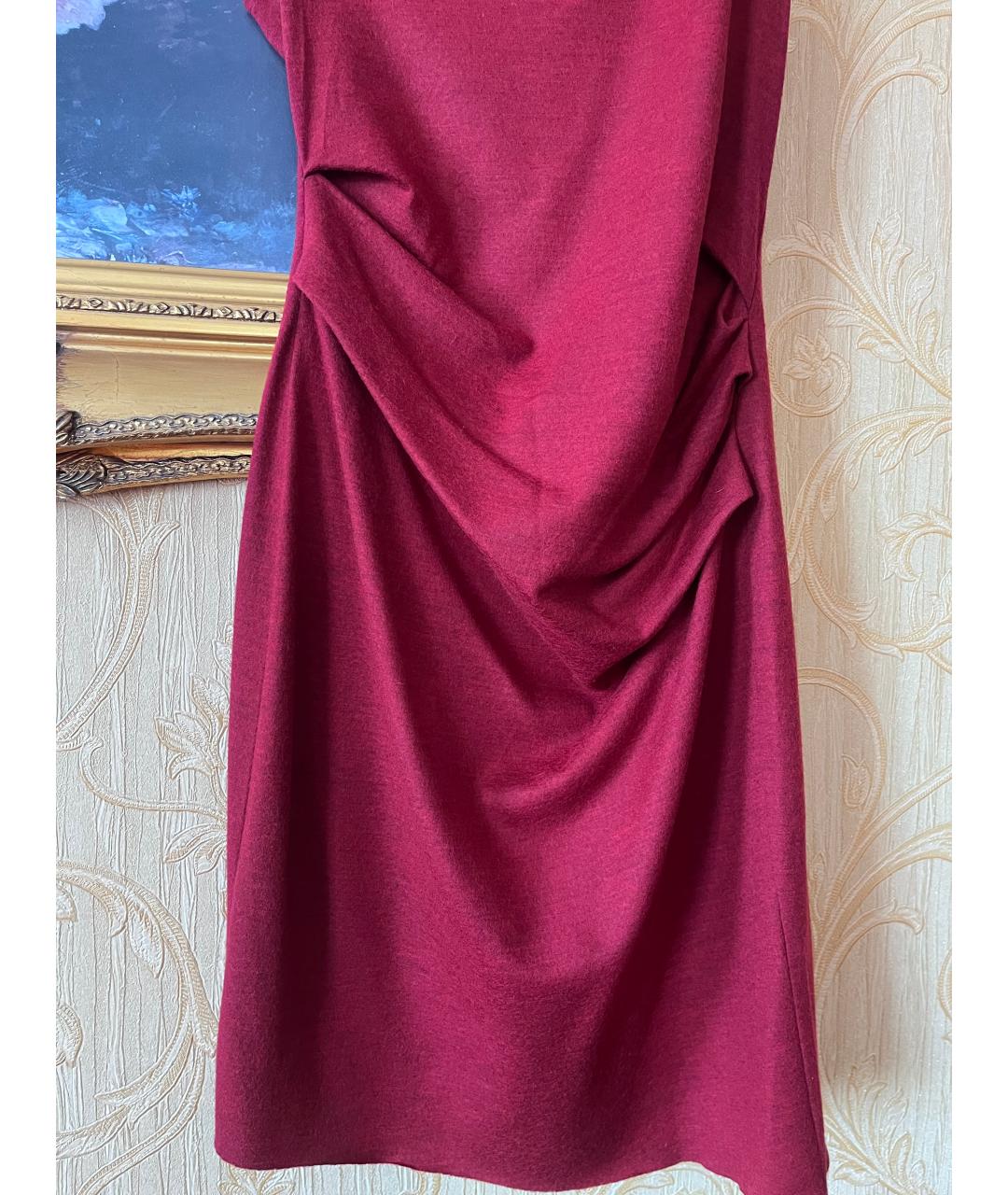 HELMUT LANG Бордовое шерстяное повседневное платье, фото 3