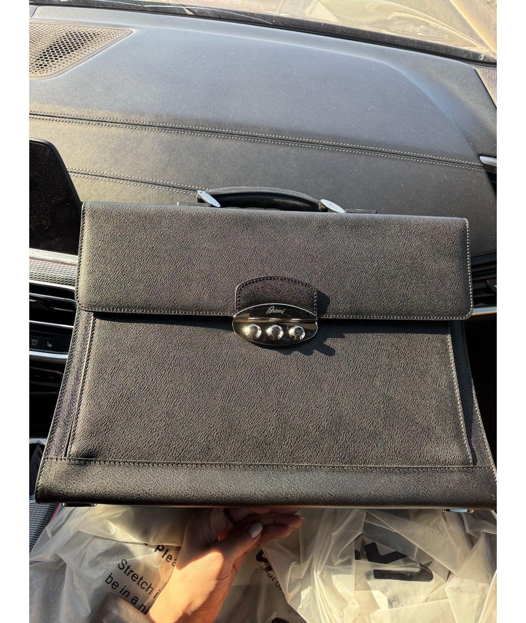 BRIONI Черный кожаный портфель, фото 8